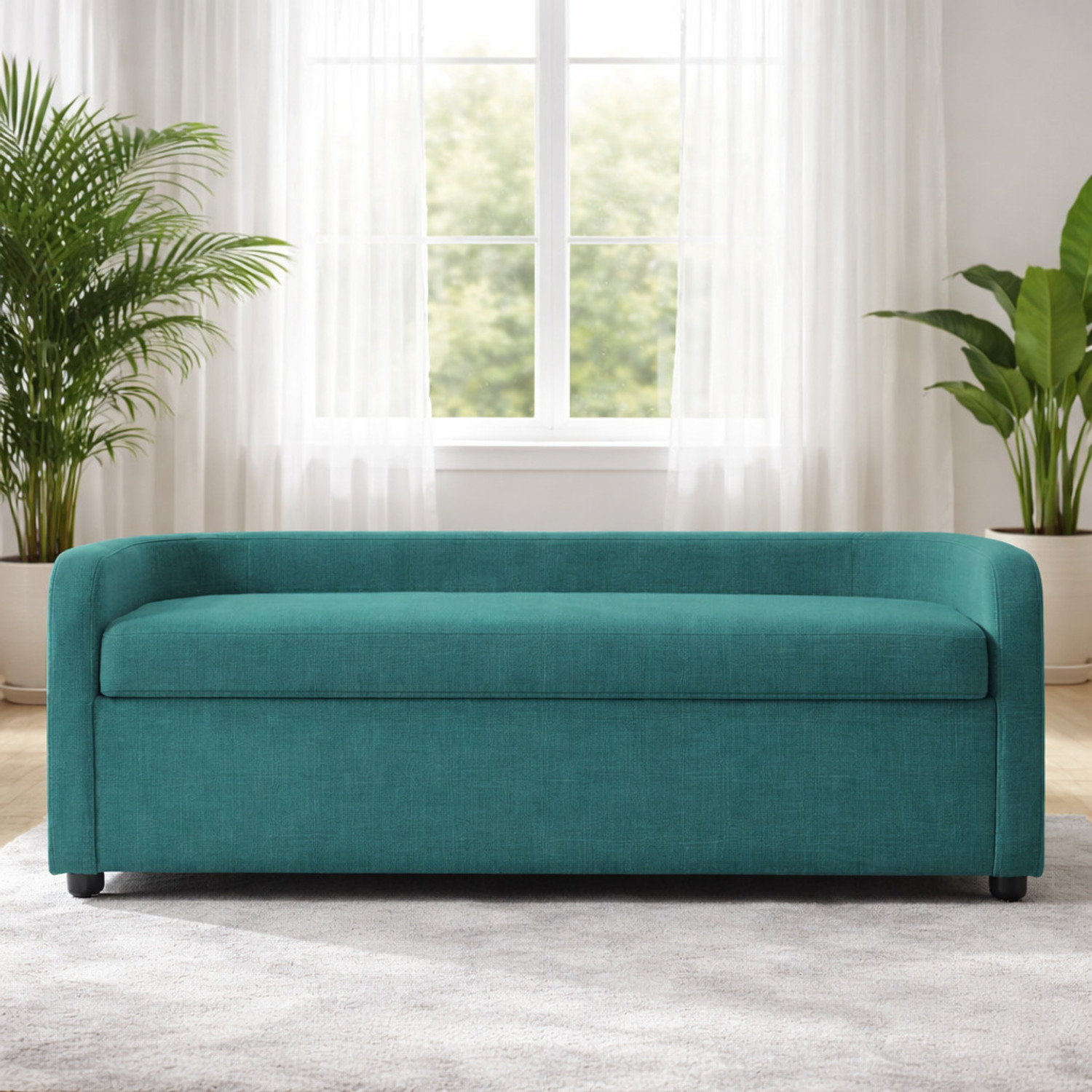 Image of Friends Life Classic Lining Tufted Cushion Design 3 Seater Bench /Ottoman /Sofa For Home Solid Wood Settee