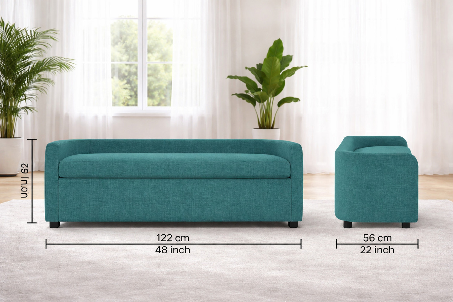 Image of Friends Life Classic Lining Tufted Cushion Design 3 Seater Bench /Ottoman /Sofa For Home Solid Wood Settee