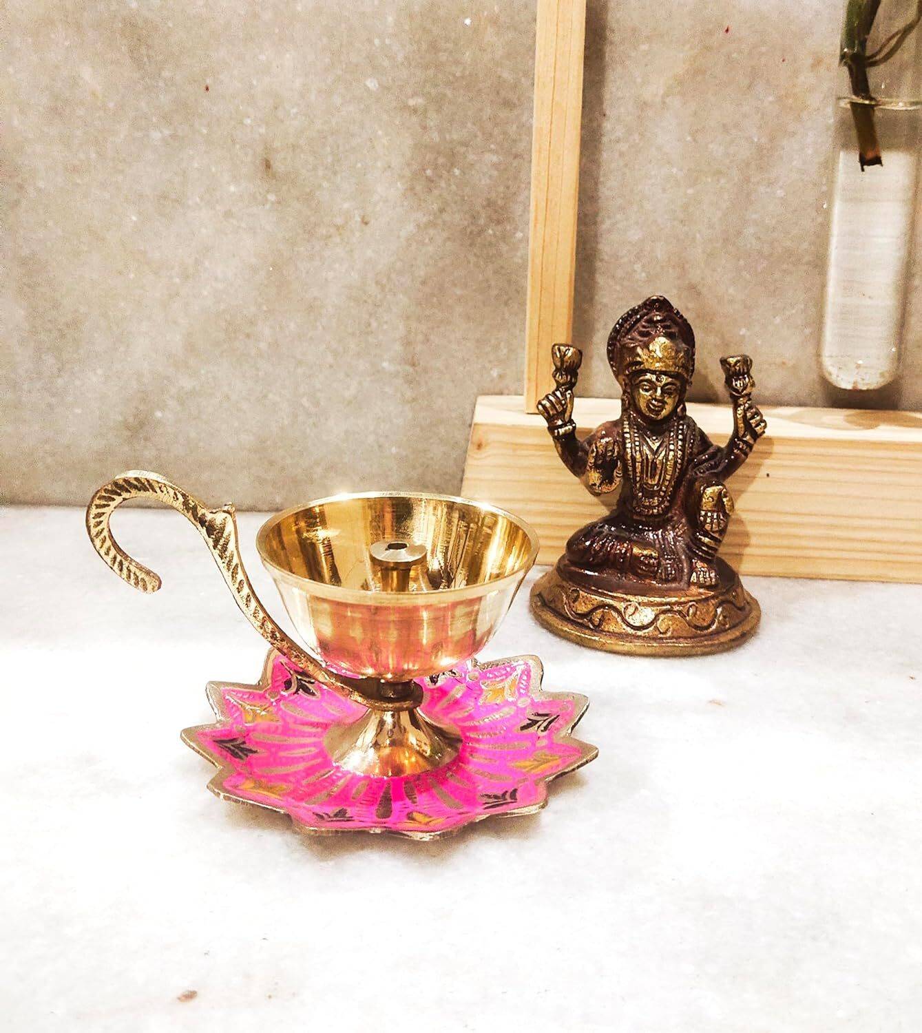 amishi blissful decor Sampath Nanda Akhand Diya with Finger Holder Brass Diya Home Temple Decorative Brass Table Diya