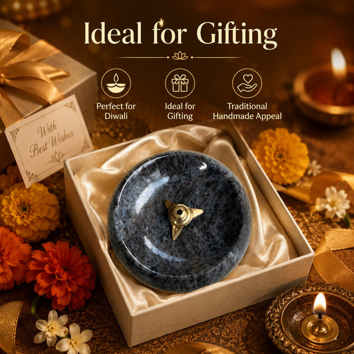 Image of ANKETRAS GRANITE STONE DIYA GREY Stoneware Table Diya