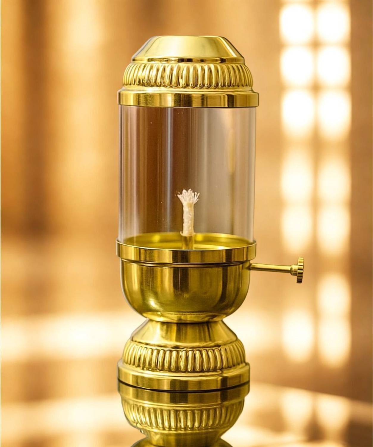 Looksgarden pooja,navratri,diwali pure brass akhand jyoti diya with adjustable bati System Iron Table Diya - Image 1