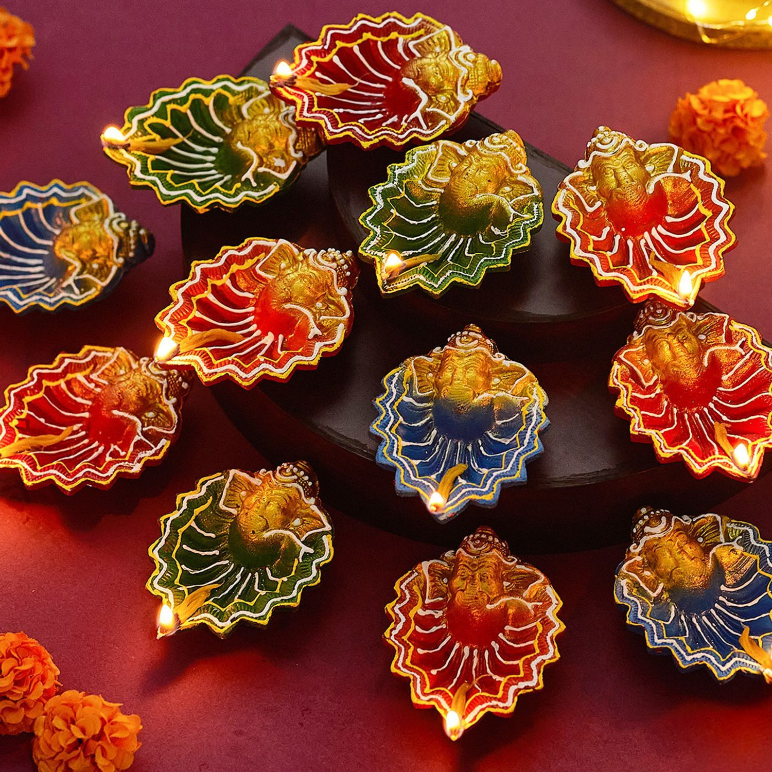 Image of TIED RIBBONS Handcrafted Teracotta Clay Diya For Diwali Festival, Diya For Puja Terracotta (Pack of 12) Table Diya