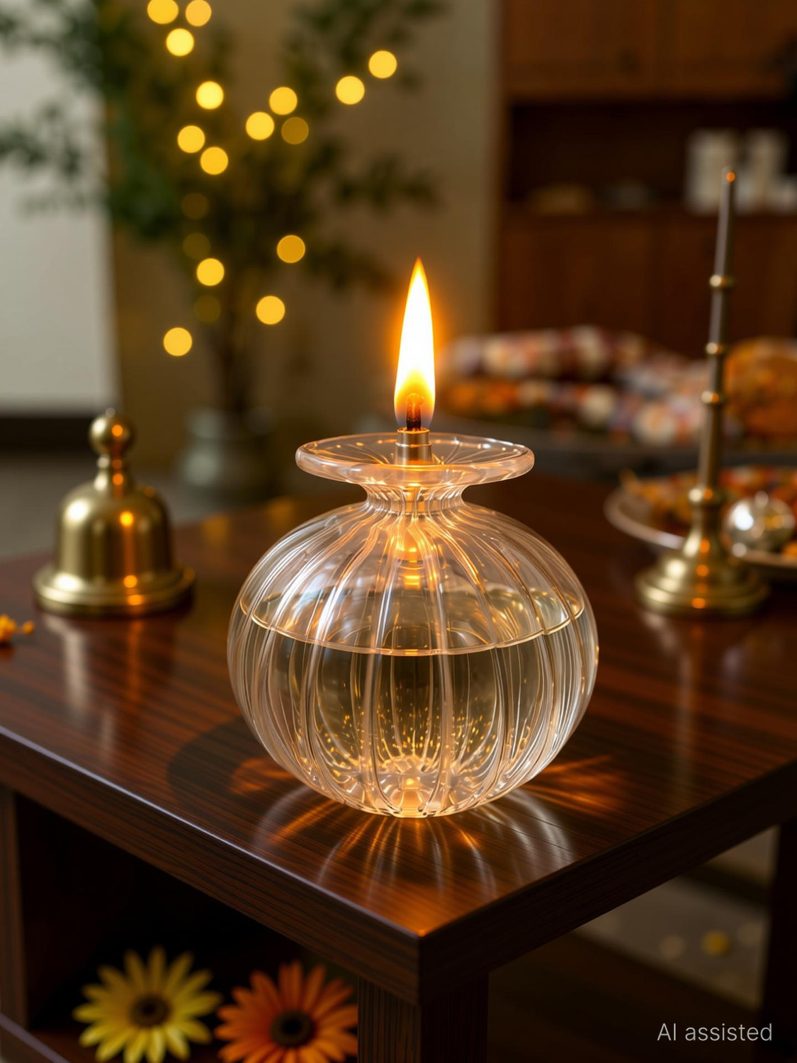 Image of NISHIV Modak Diya Luxury Glass Oil Lamp- Heat Resistant / Mandir Decoration Glass Table Diya