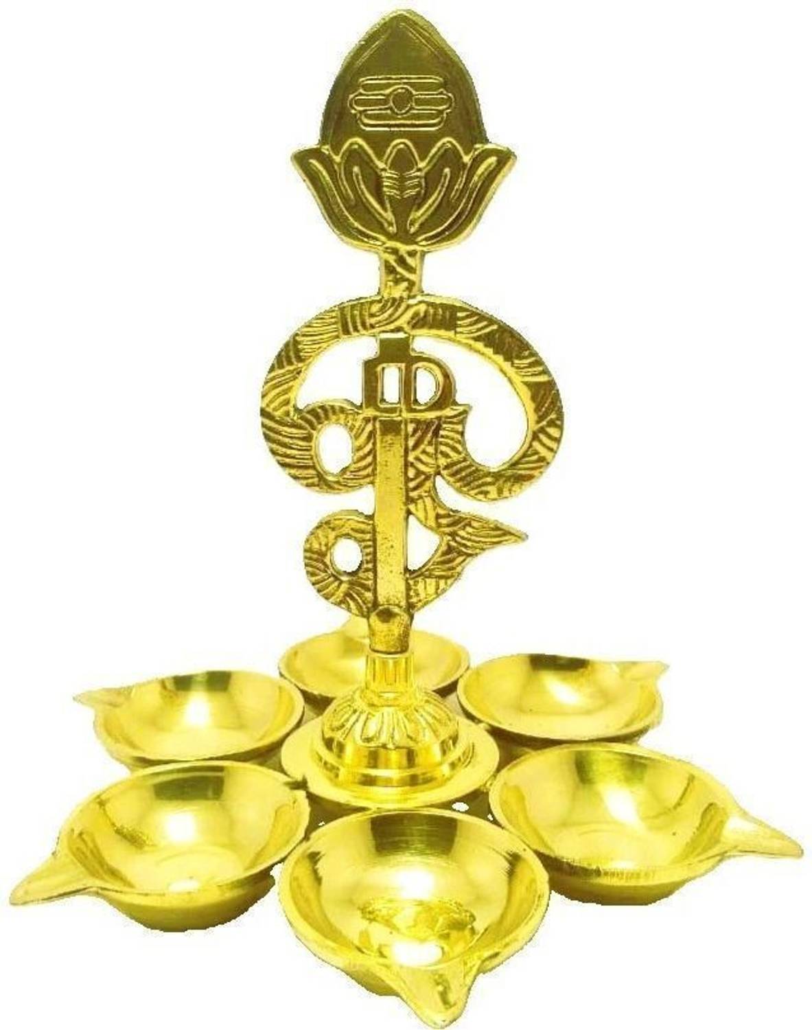 Arumuga om vel velaku Brass six face Arumuga villakku with OM and Vel Brass Table Diya