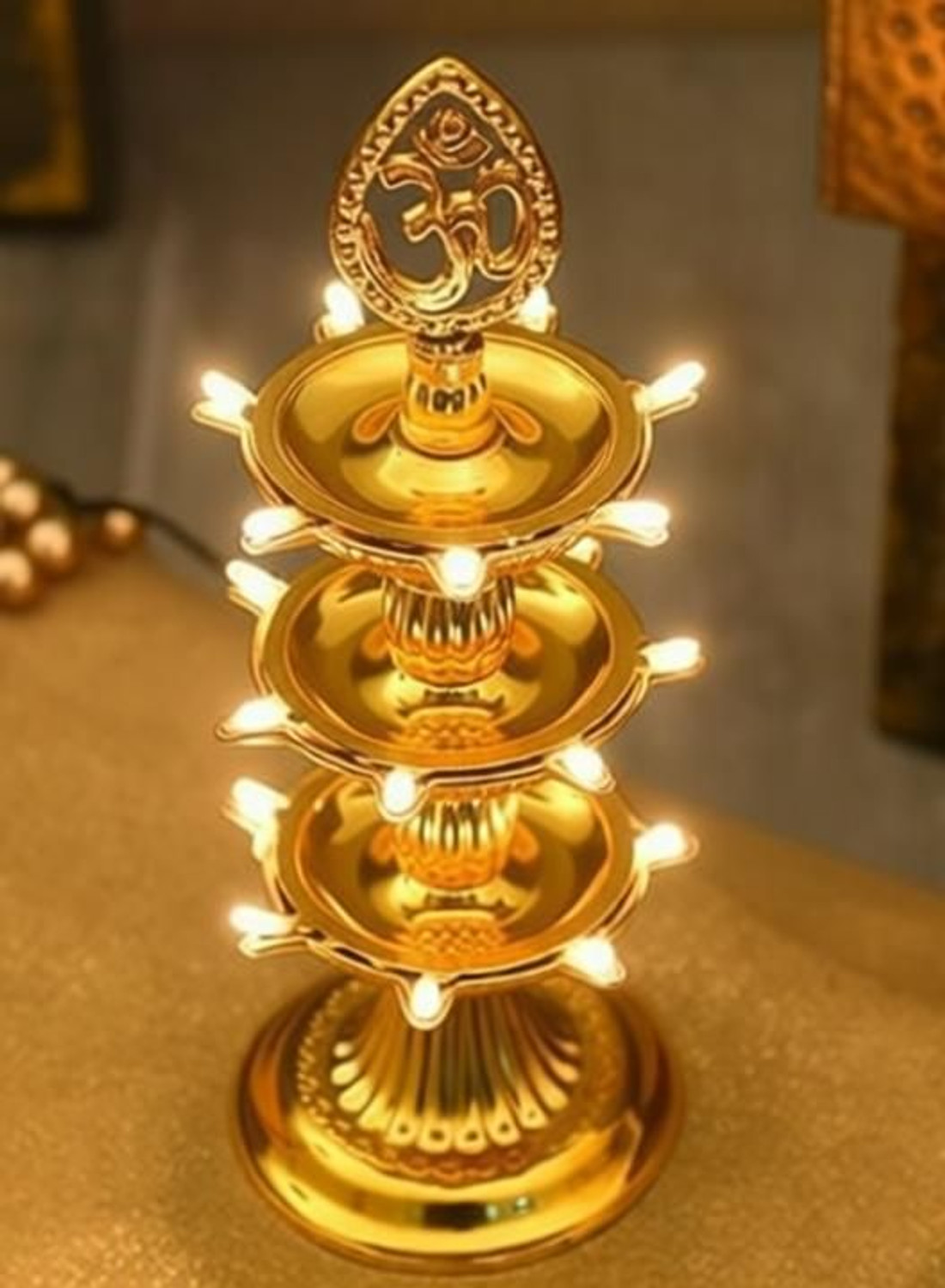 Image of ridhii creations 3 Layer OM Electric 21 LED Diya Stand /Diwali Decorations /Diwali Pooja /Home Decor Plastic Table Diya