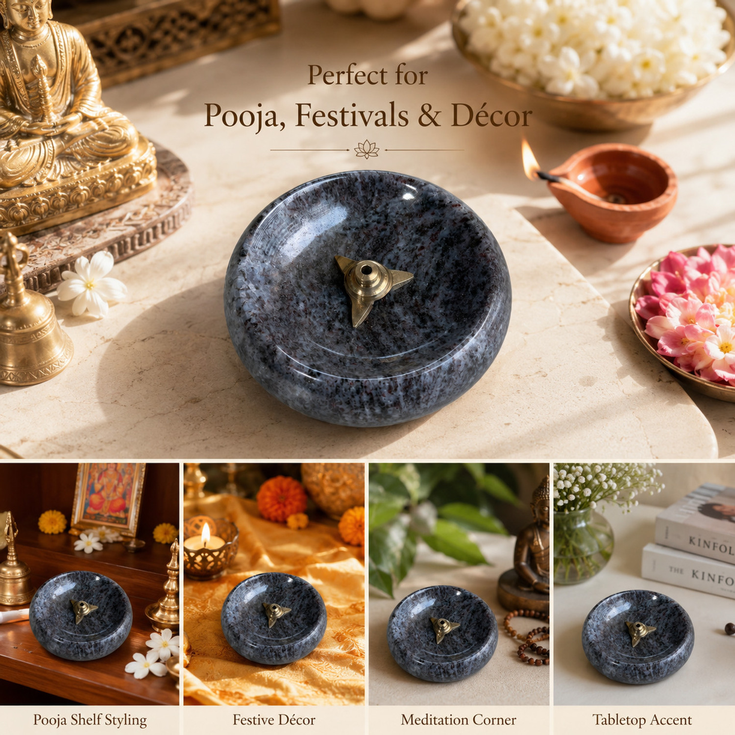 Image of ANKETRAS GRANITE STONE DIYA GREY Stoneware Table Diya