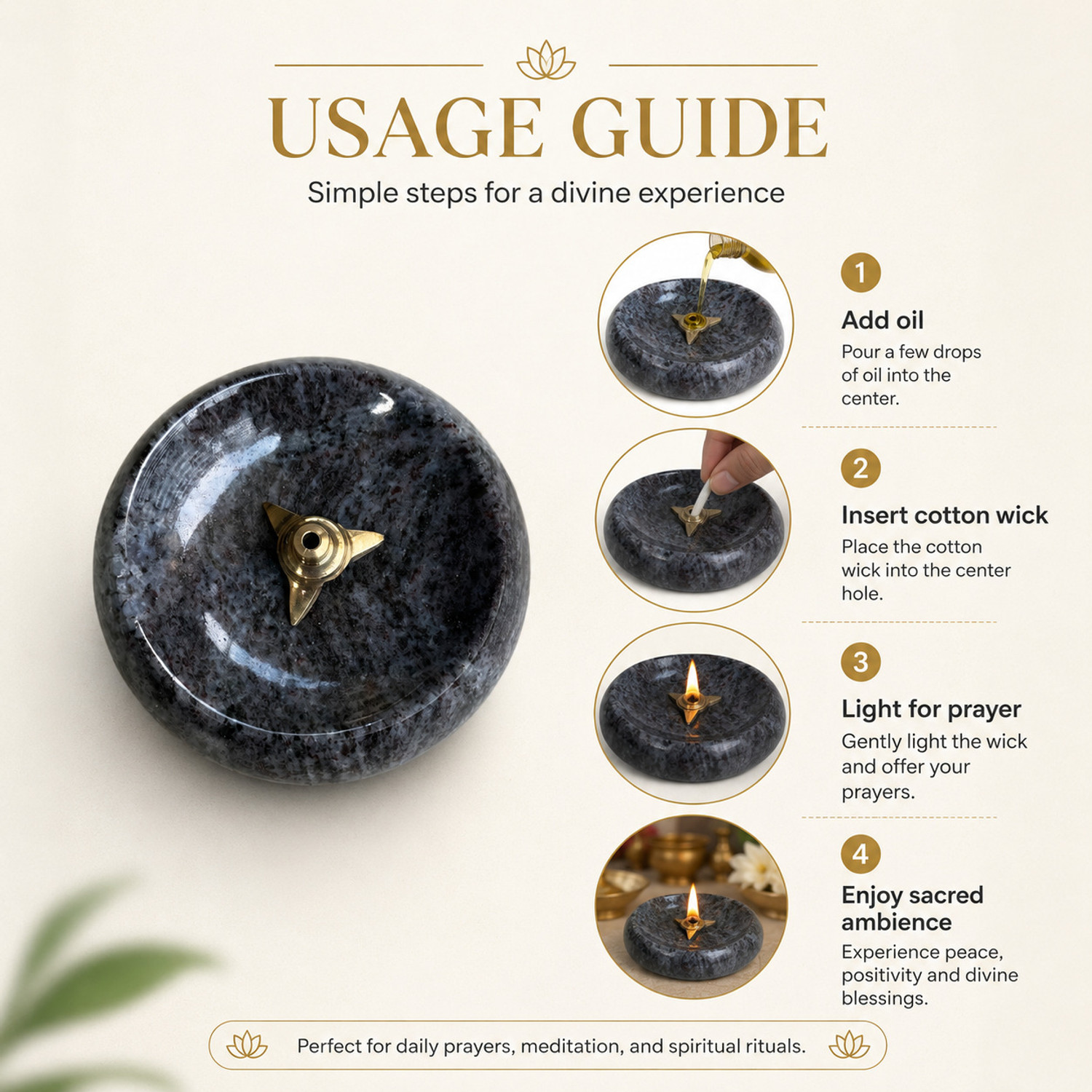 Image of ANKETRAS GRANITE STONE DIYA GREY Stoneware Table Diya