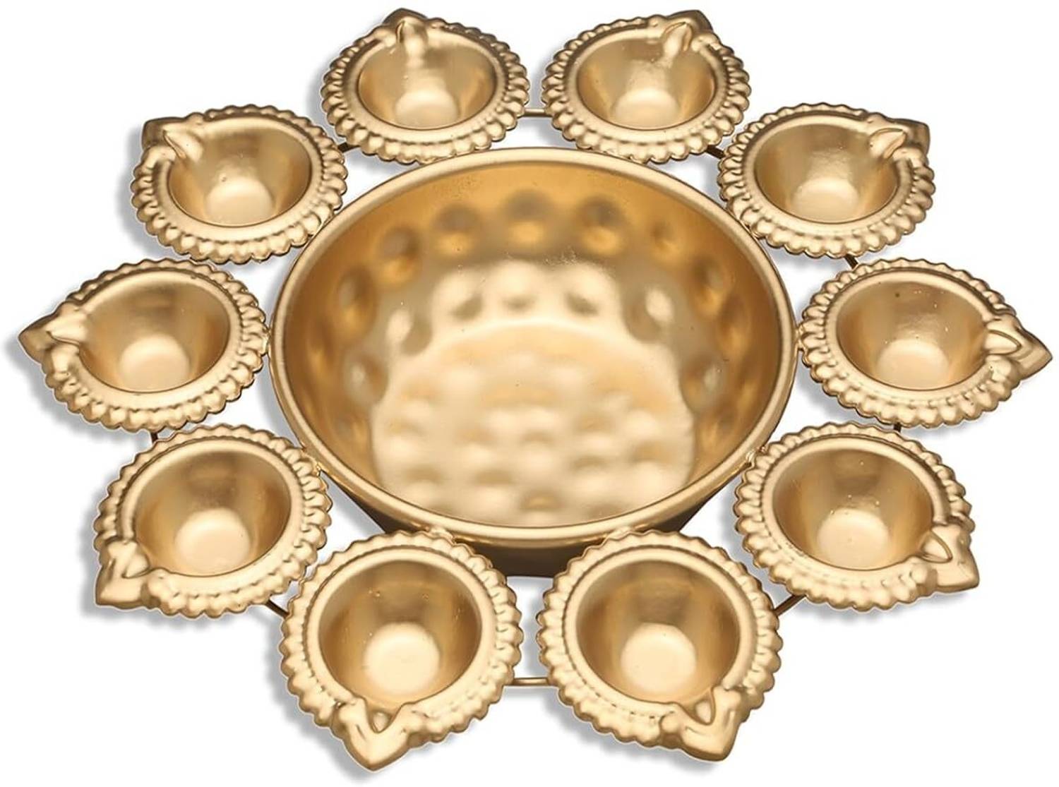 AICRAFTS 10 Diya Shape Decorative Urli Bowl for Home Handcrafted Bowl Iron 10 - Cup Candle Holder