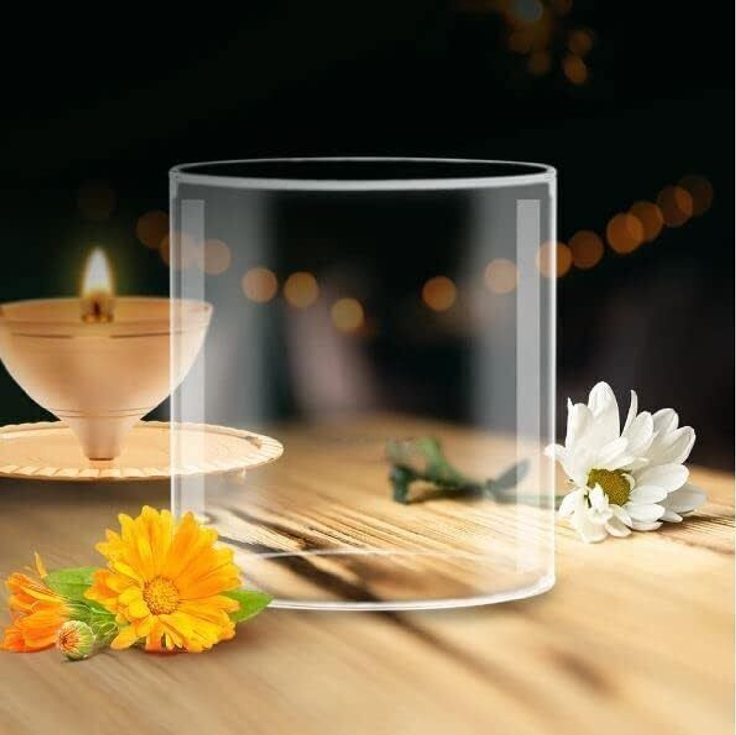Image of Ein Sof Glass Cover For Akhand Diya (Size 3x4 Inch) Borosilicate Glass Table Diya Set