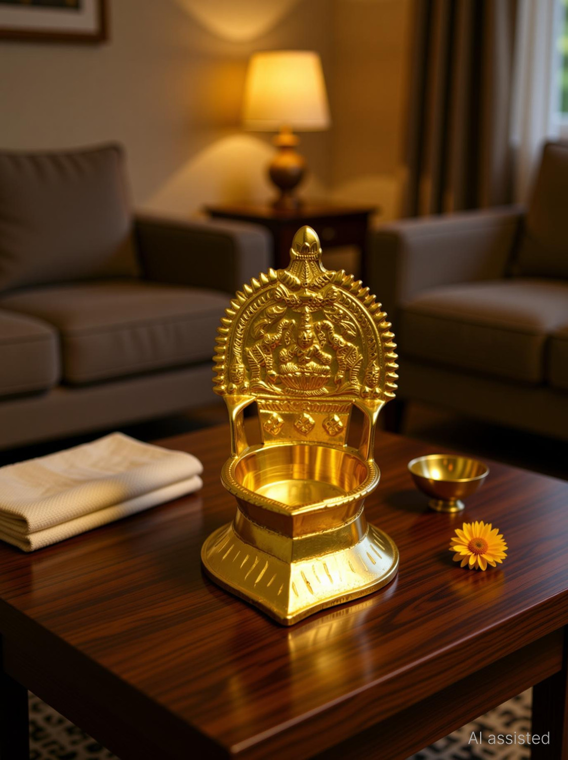 Spillbox Traditional Brass Kamachi Diya for Puja Kamatchi Amman Vilakku Brass Table Diya