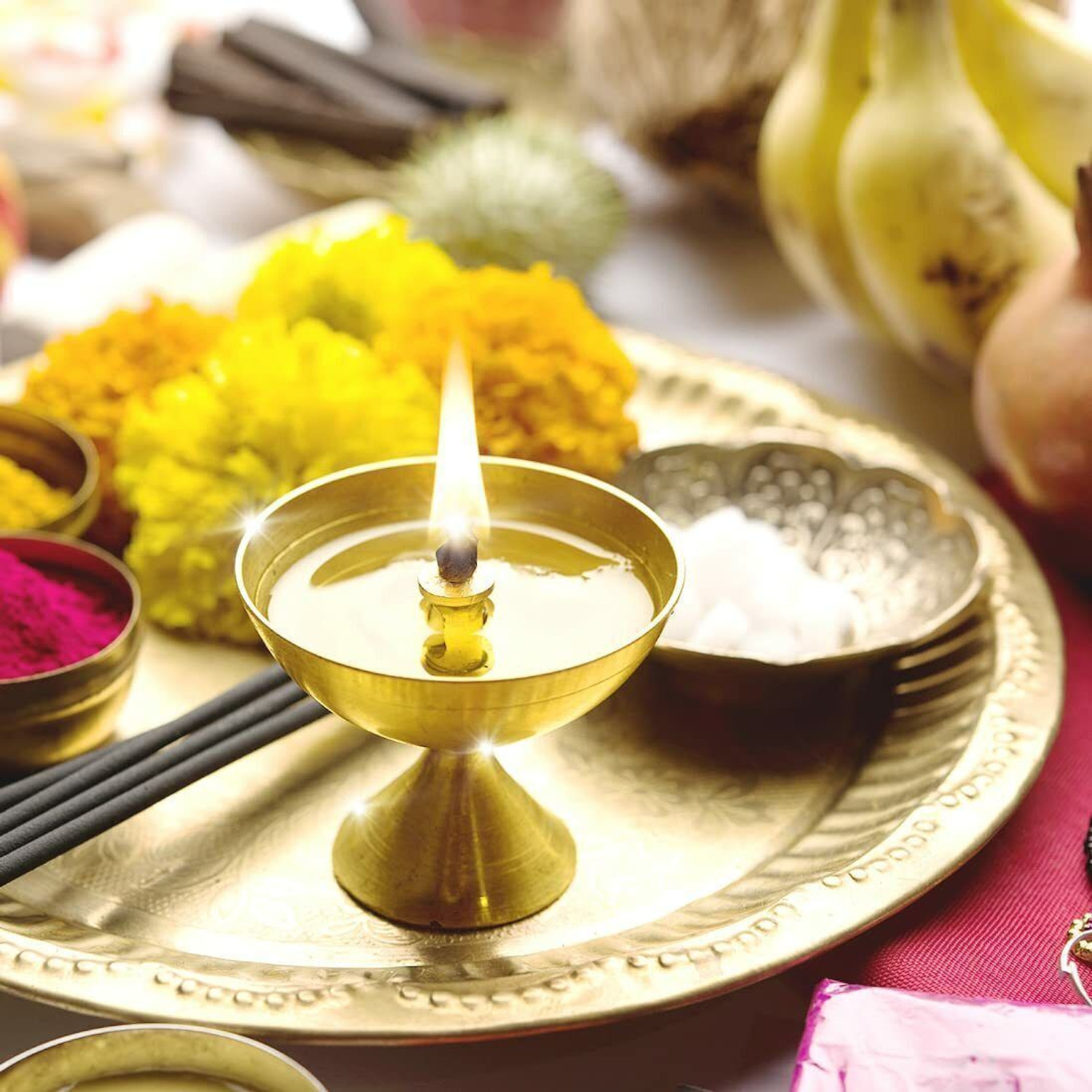 Image of WQT Brass Diya For Deepak Poojan, Akhand Jyot, Home Brass Table Diya