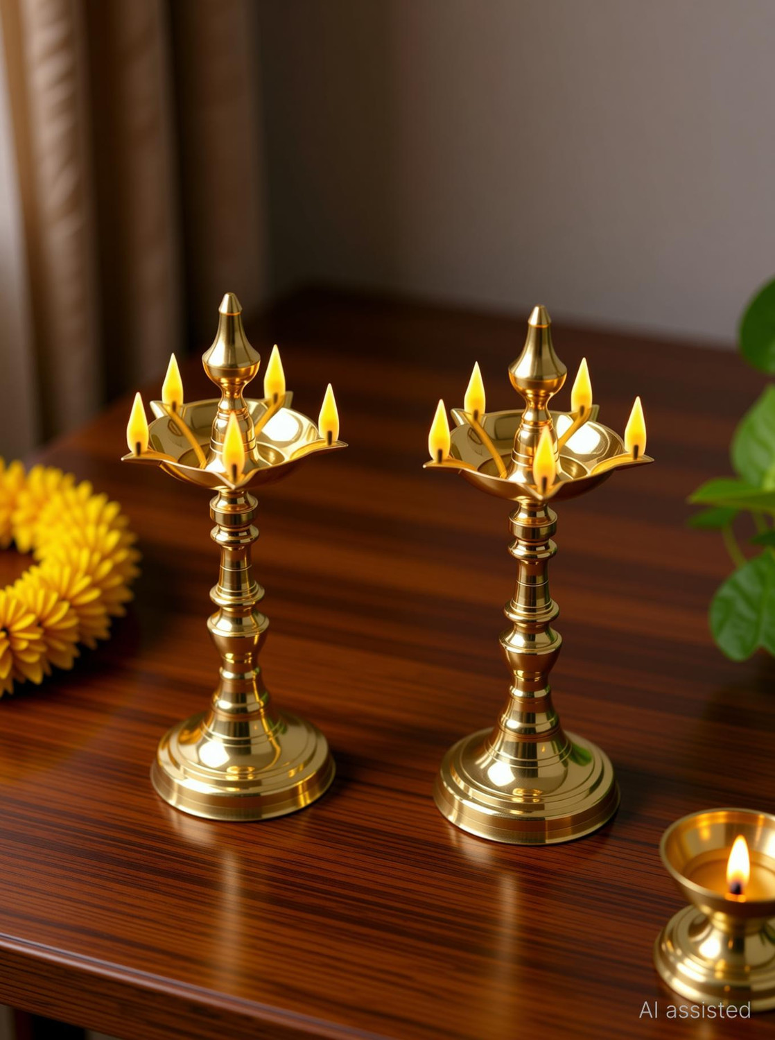 Image of Denique Brass Kerala Long Diya Diyas,Lamp,Deepam,kashi Pital Diya for Puja.pack 2 Brass (Pack of 2) Table Diya Set