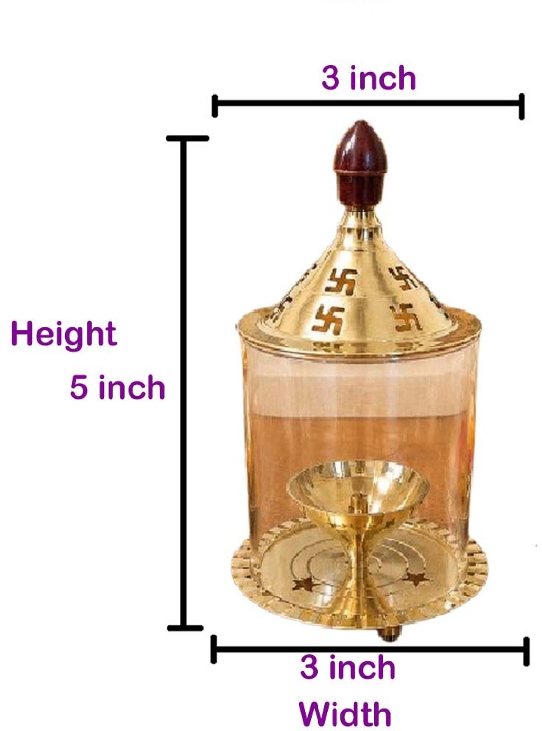 Image of Heaven Decor Heaven Decor Temple Grace Brass Oil Lamp with Glass Cover Brass Table Diya