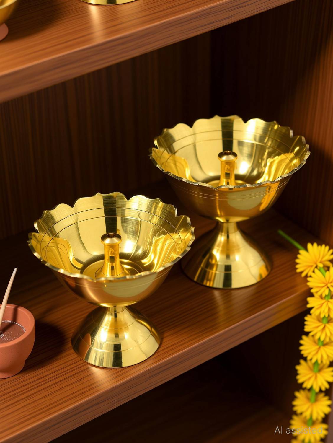 AANU Pure Brass Akhand Jyoti Diya Set of 2 Pcs Pyali Deepak Puja Diwali Diya Best Decoration Items for Temple/Home & Office Gifts for All Pooja Purpose, Dimensions: (5.5 x 6.5 CM) Material Brass Golden Brass (Pack of 2) Table Diya Set