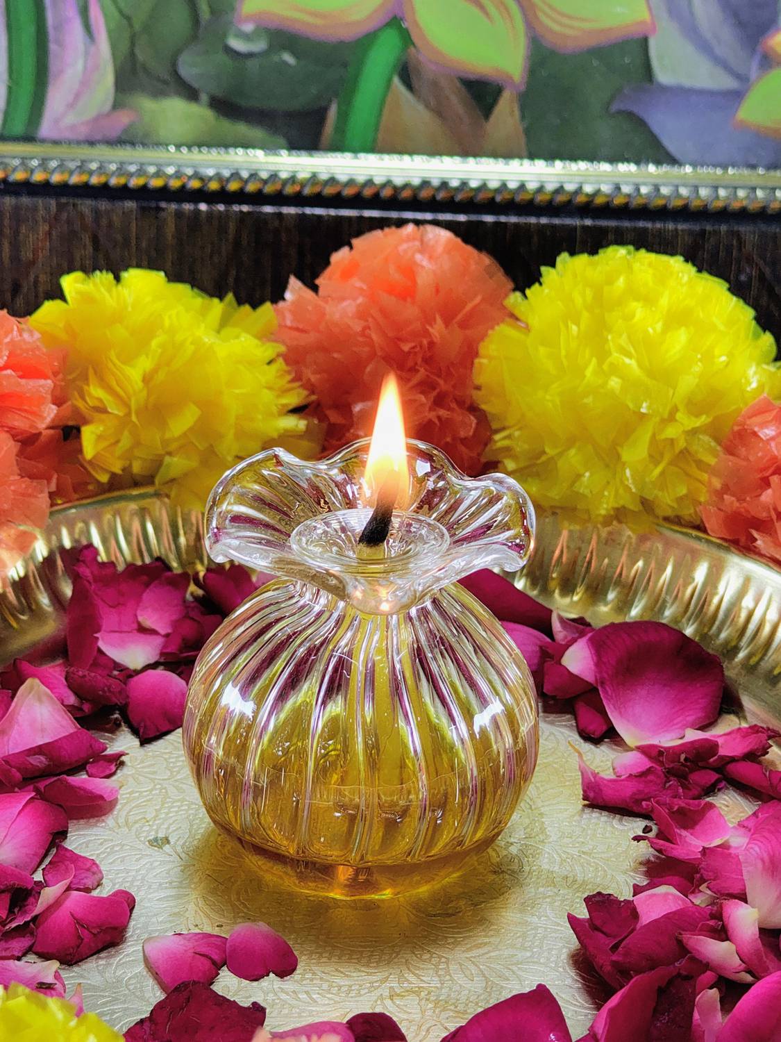 BLACKRUFF Glass Modak Diya for Pooja & Home Décor | Reusable Transparent Akhand Diya Borosilicate Glass Table Diya