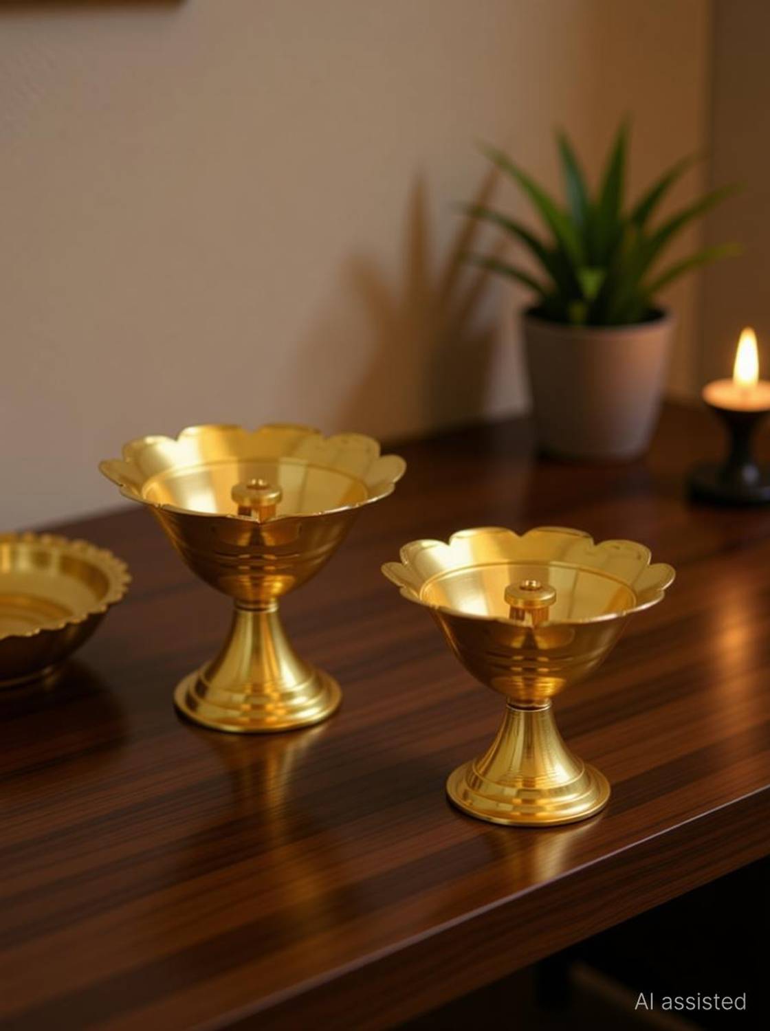 AANU Pure Brass Pyali Deepak Puja Diwali Diya (Set of 2 Pcs) Akhand Jyoti Diya Best Decoration Items for Temple/Home & Office Gifts for All Pooja Purpose, Material Brass Golden Brass (Pack of 2) Table Diya Set