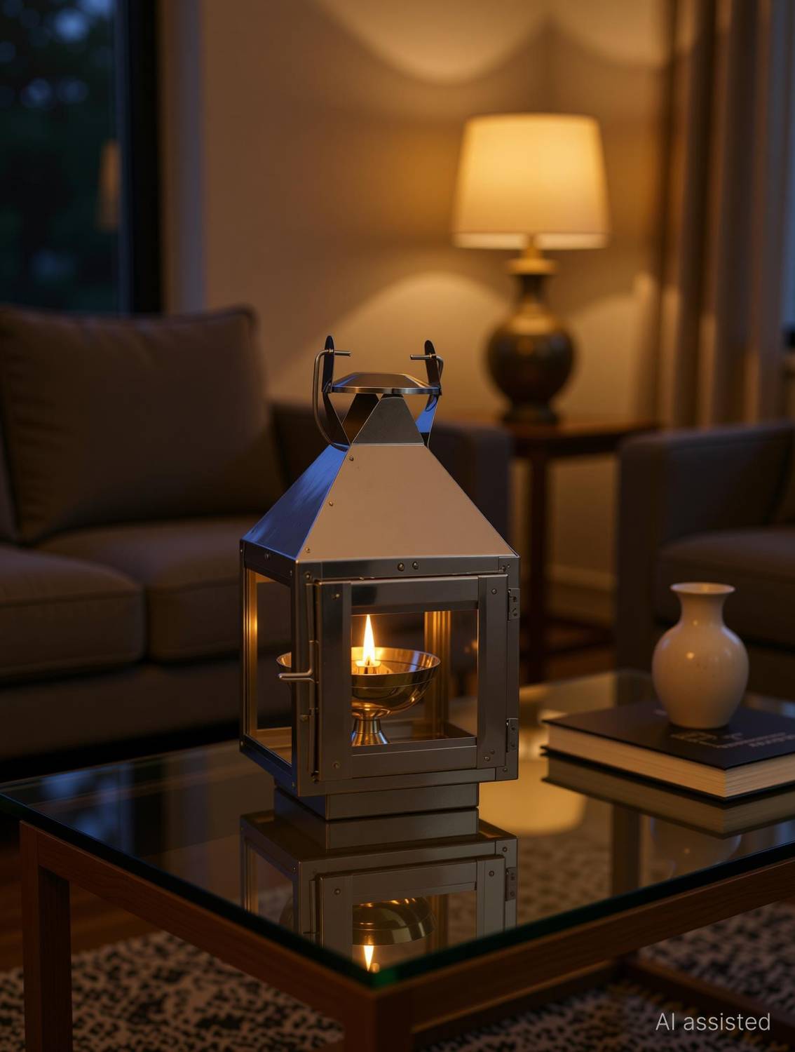 HOUZZPLUS Akhand Diya with Glass Cover - Image 1
