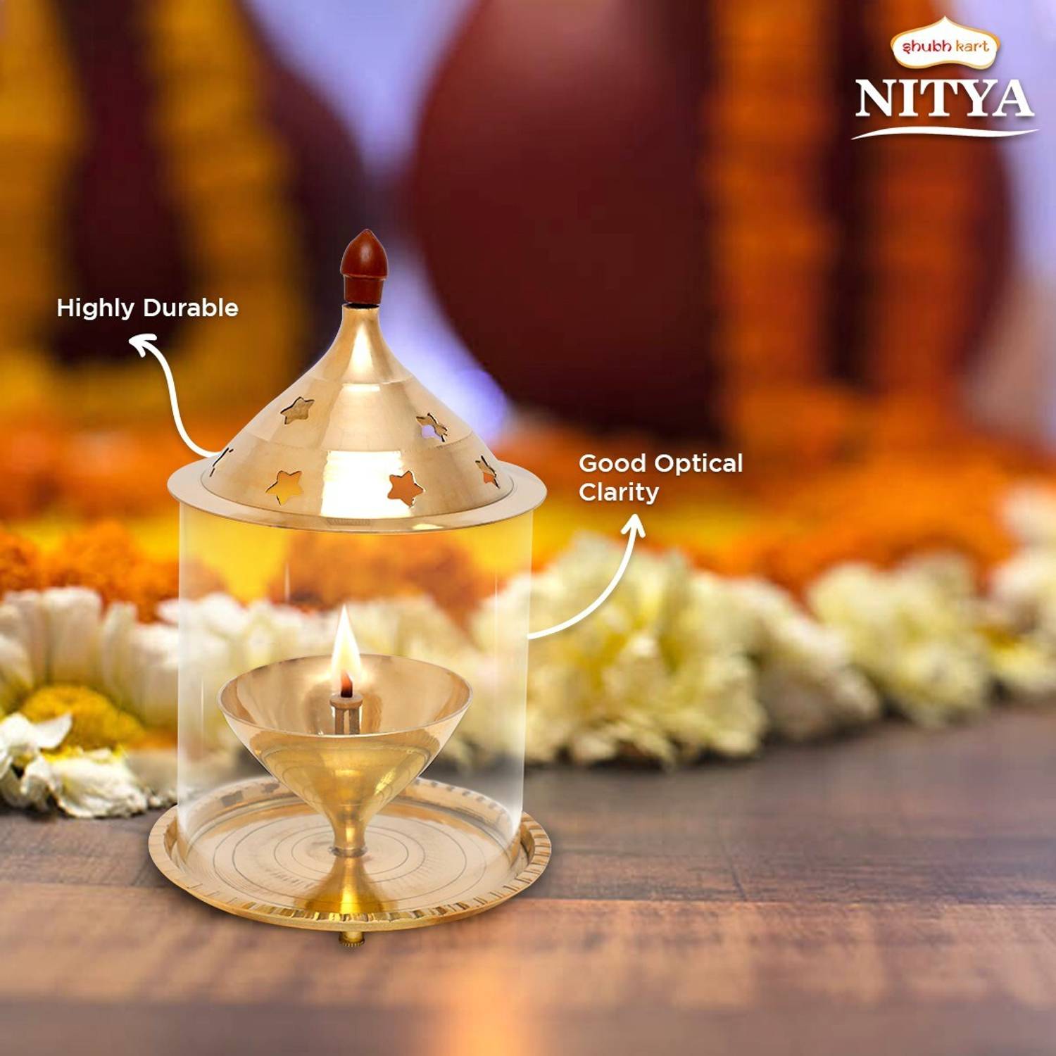 ADIYOGI 1 PCS GLASS DIYA BRASS DIYA AKHAND DIYA Brass (Pack of 3) Table Diya