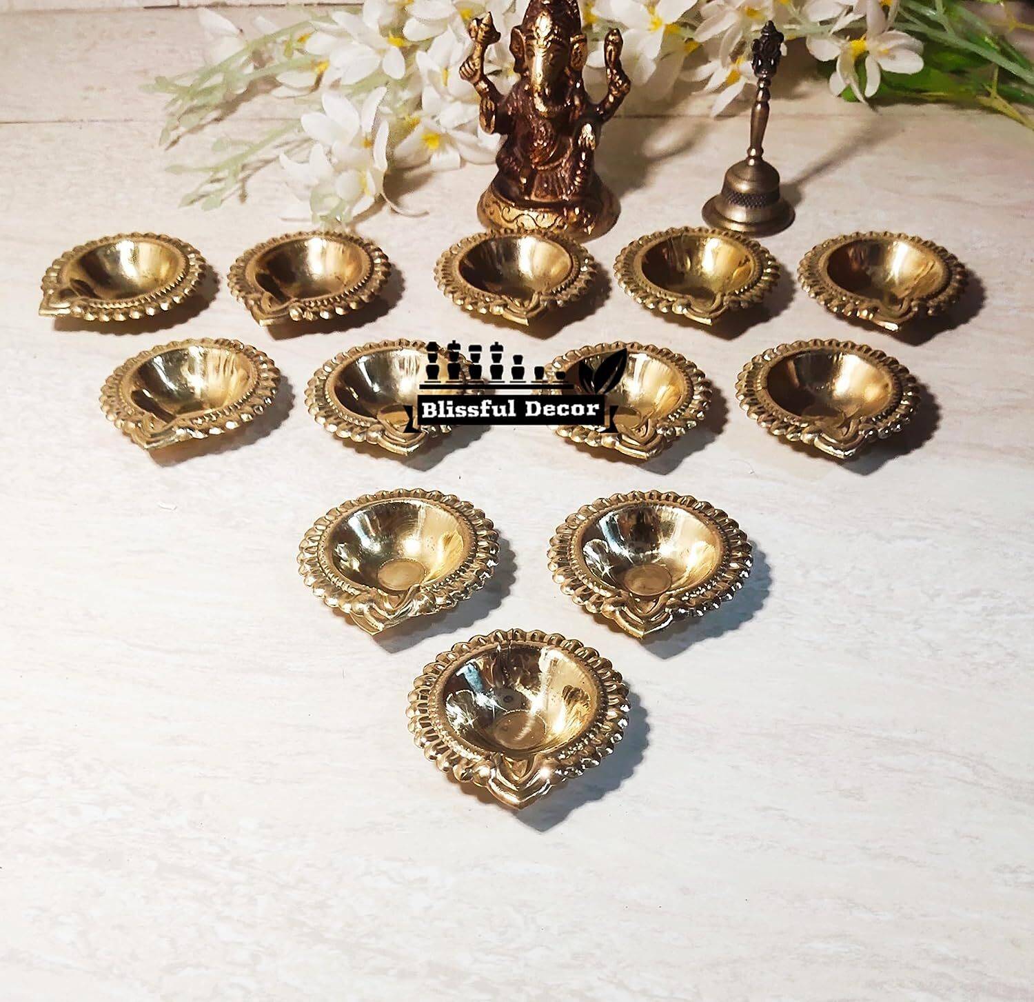 amishi blissful decor Combo Set of 12 Round Shaped Cutting Diya Diwali Pooja Home Decoration Gifting Brass (Pack of 12) Table Diya