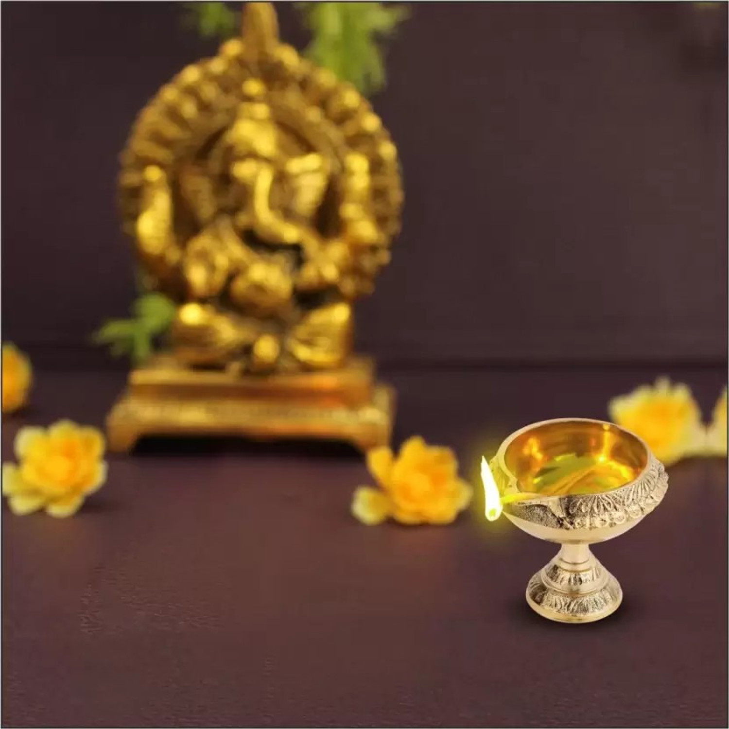 Image of sanskaari Pure Brass Kuber Stand Diya for Puja Diya for Puja Brass Table Diya Brass Table Diya
