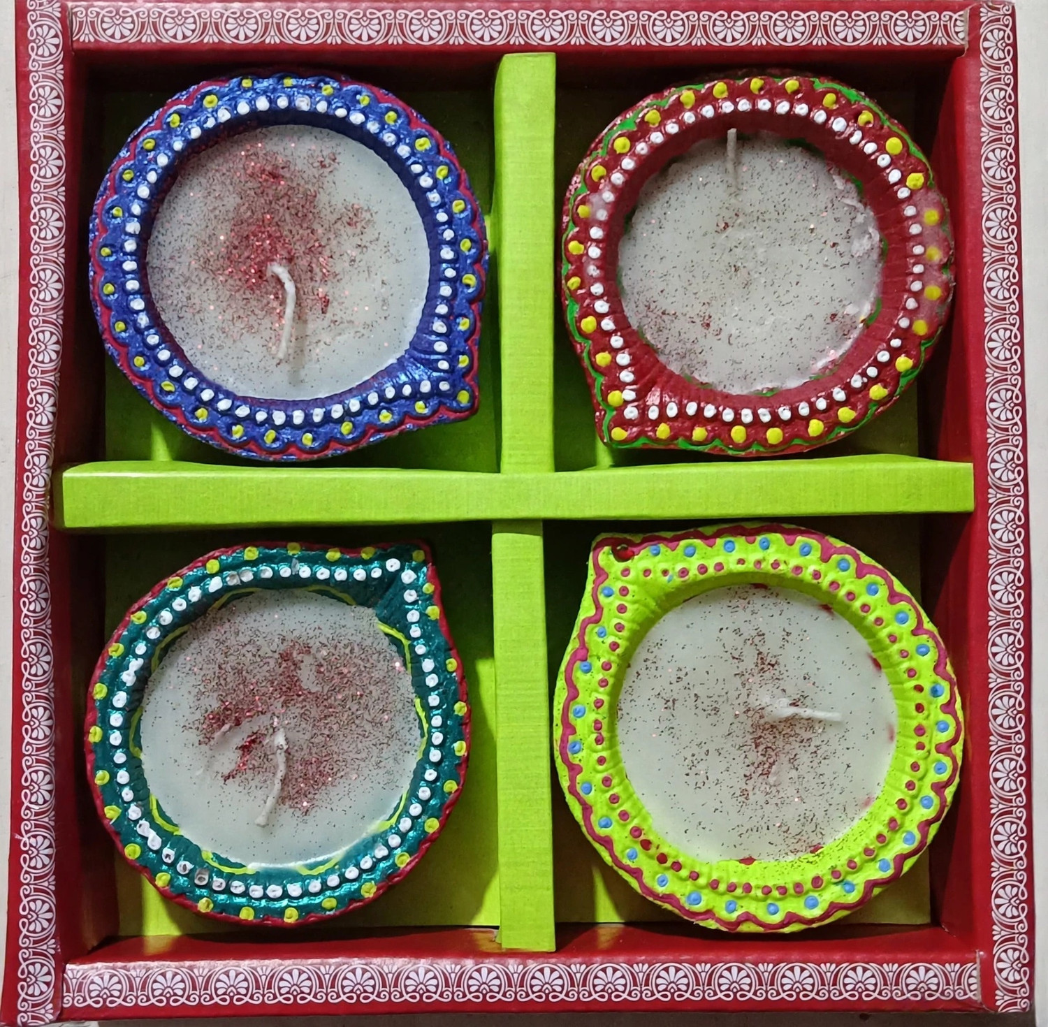 Image of kashi diya creation Laxmi Diya -01 Terracotta (Pack of 4) Table Diya Set