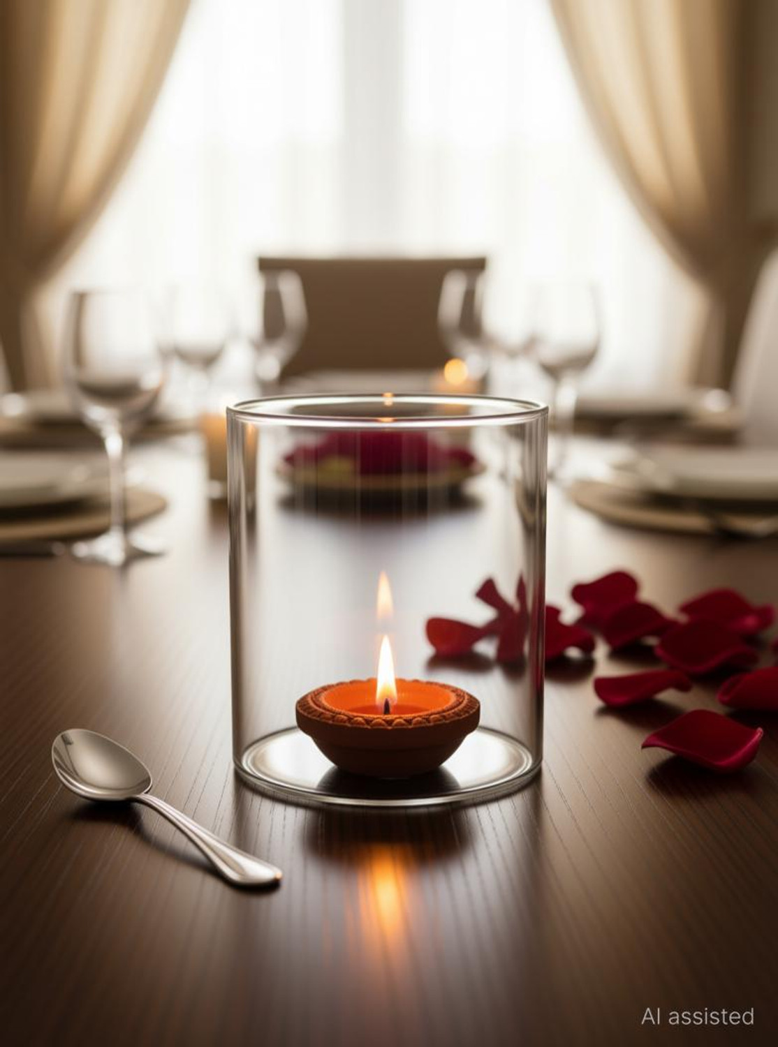 Image of Ein Sof Glass Cover For Akhand Diya (Size 3x4 Inch) Borosilicate Glass Table Diya Set