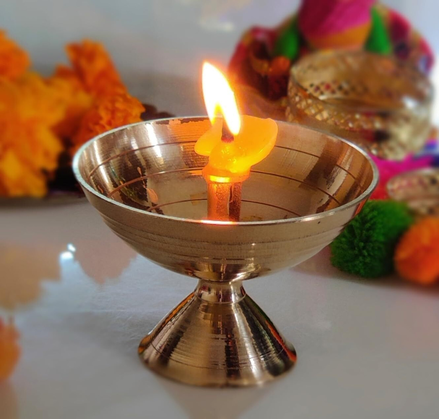 Image of WQT Brass Diya For Deepak Poojan, Akhand Jyot, Home Brass (Pack of 4) Table Diya