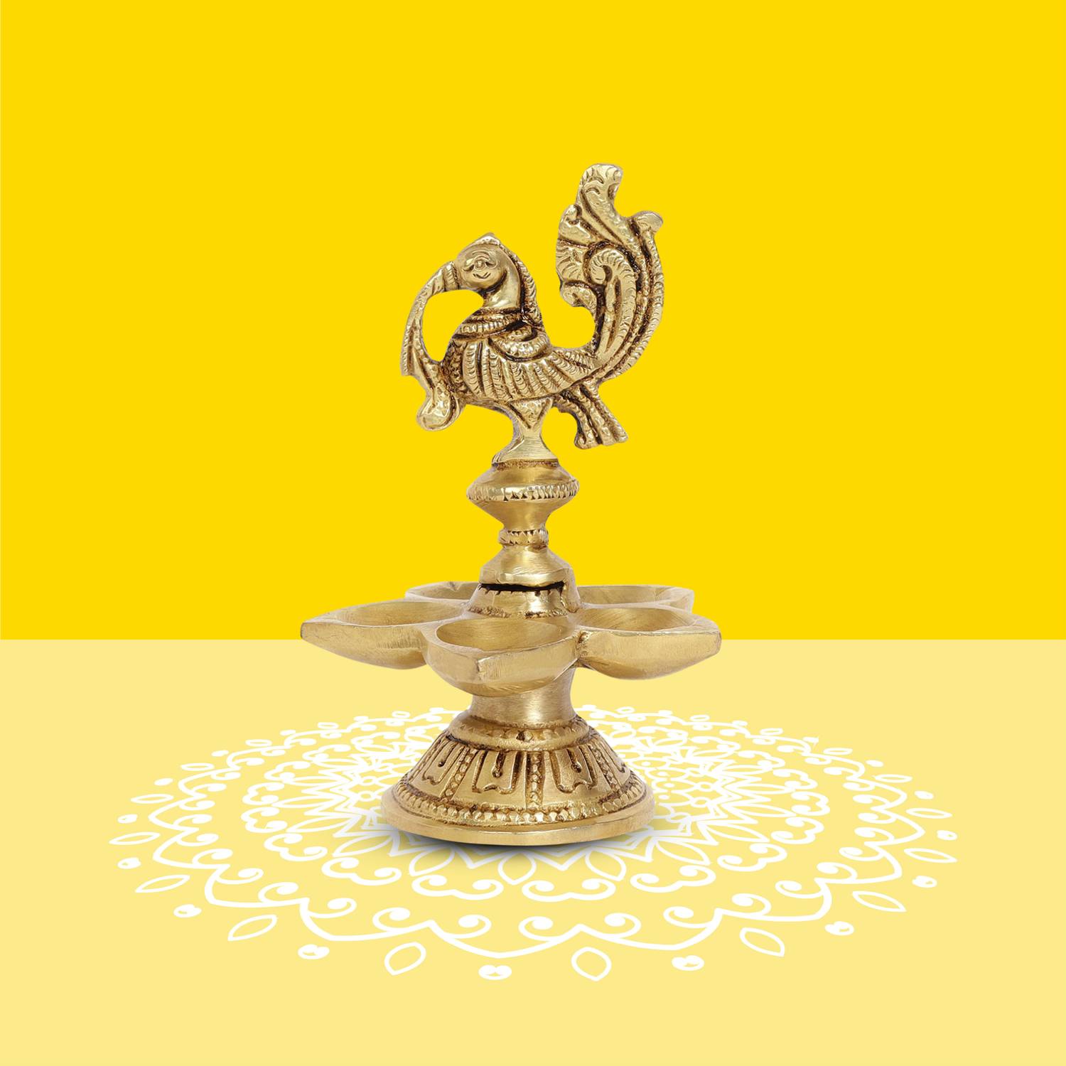 10club Peacock Diya - 1 Pc, 100% Pure Brass 5 Diyas for Camphor, Ghee and Oil lamps| Brass Table Diya