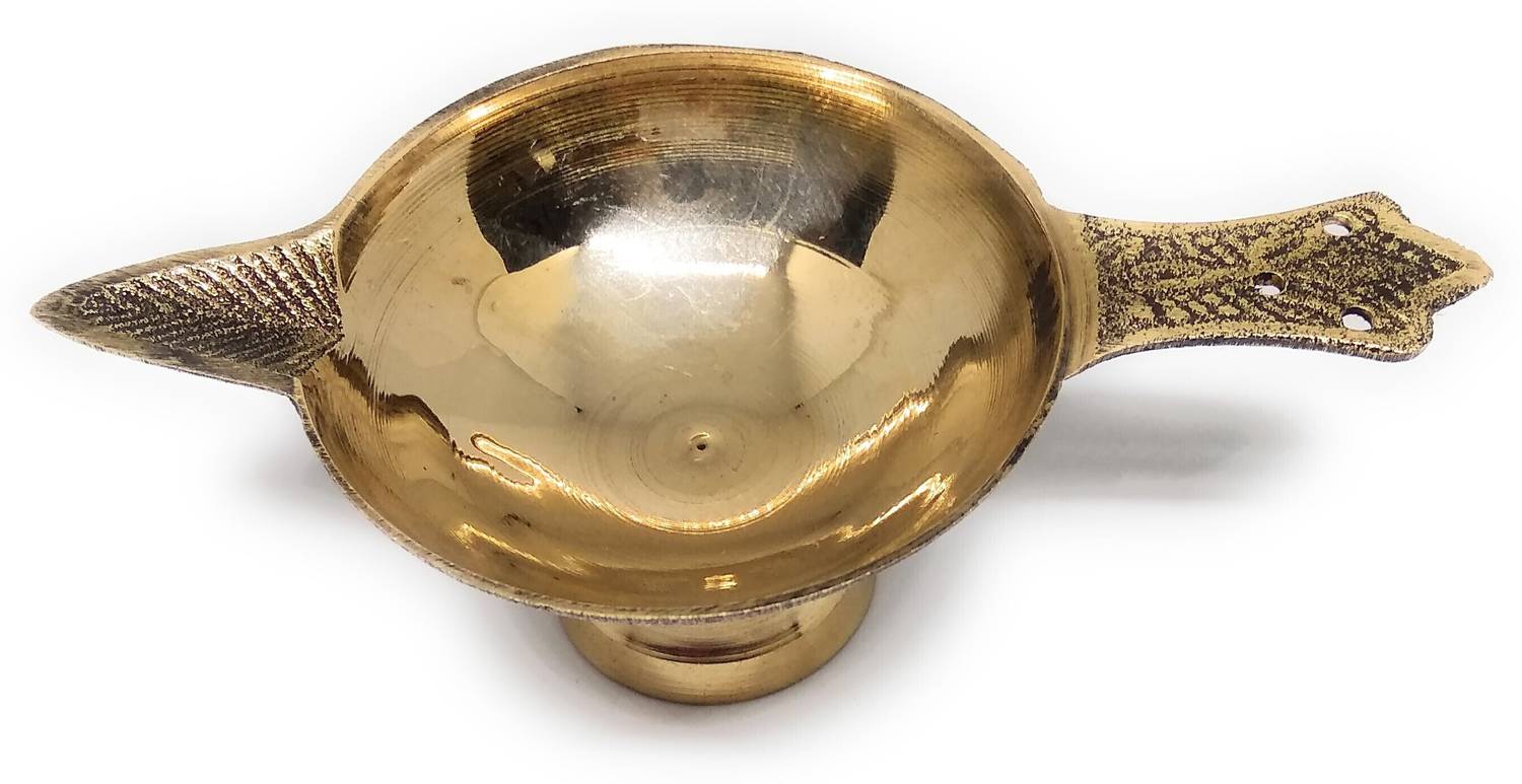 Astrosale Astrosale Ashtadhatu Diya With Handle In Medium Size Brass Table Diya