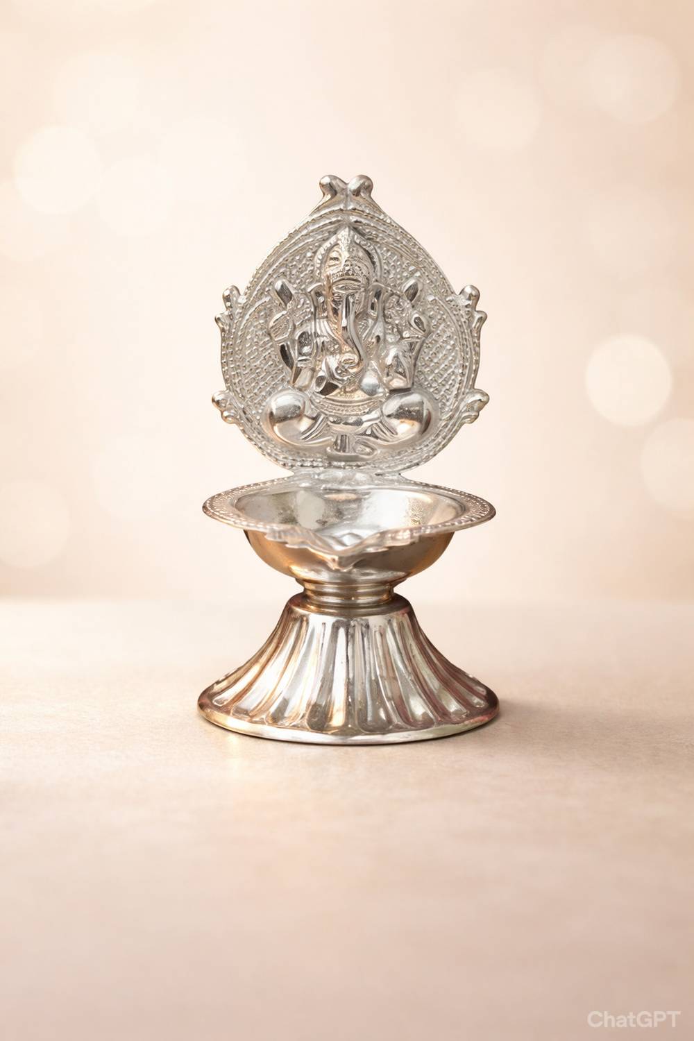 Abhiksha Creations Ganpati Deepam Diya Ganesha Oil Lamp Diya for Pooja and Home Decor Silver Plated Table Diya