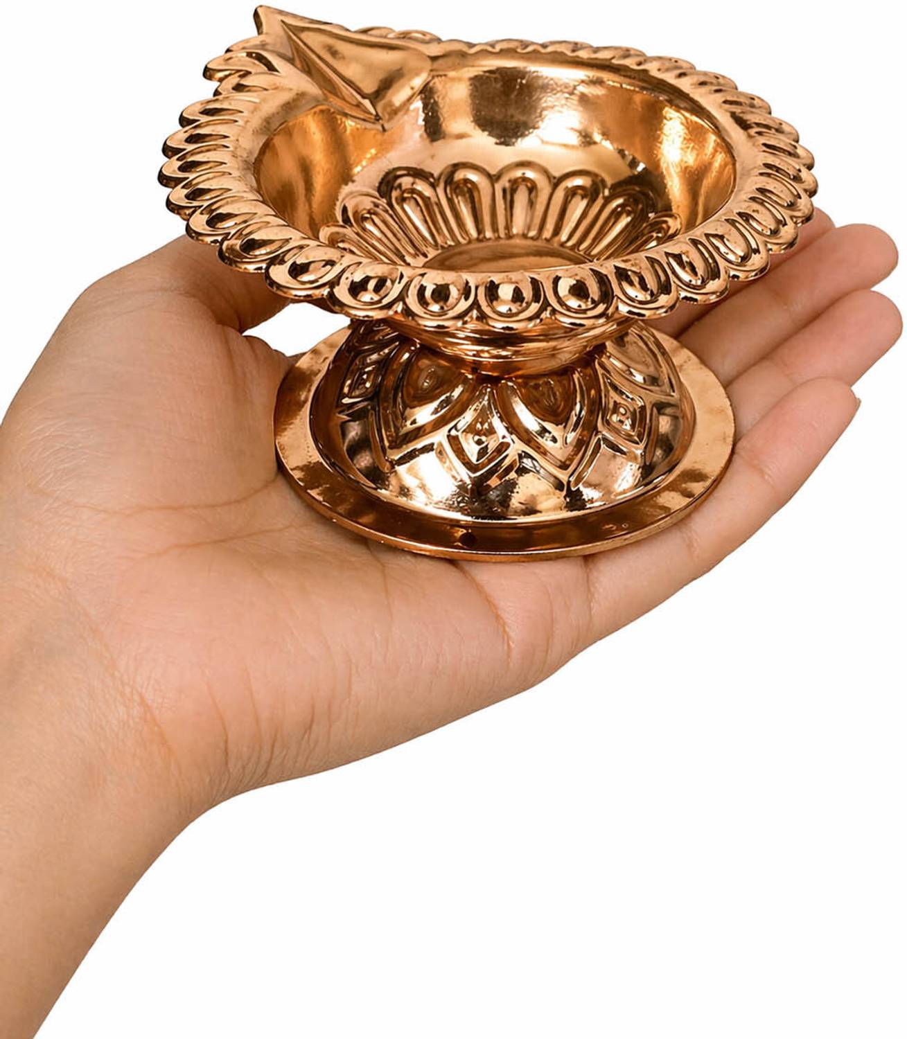 Butee Designer Brass Finish Diya Bowl with Stand – Festive Decoration Copper Table Diya