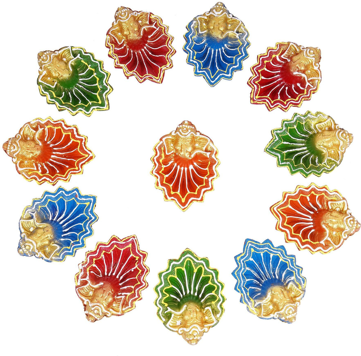 Image of TIED RIBBONS Handcrafted Teracotta Clay Diya For Diwali Festival, Diya For Puja Terracotta (Pack of 12) Table Diya