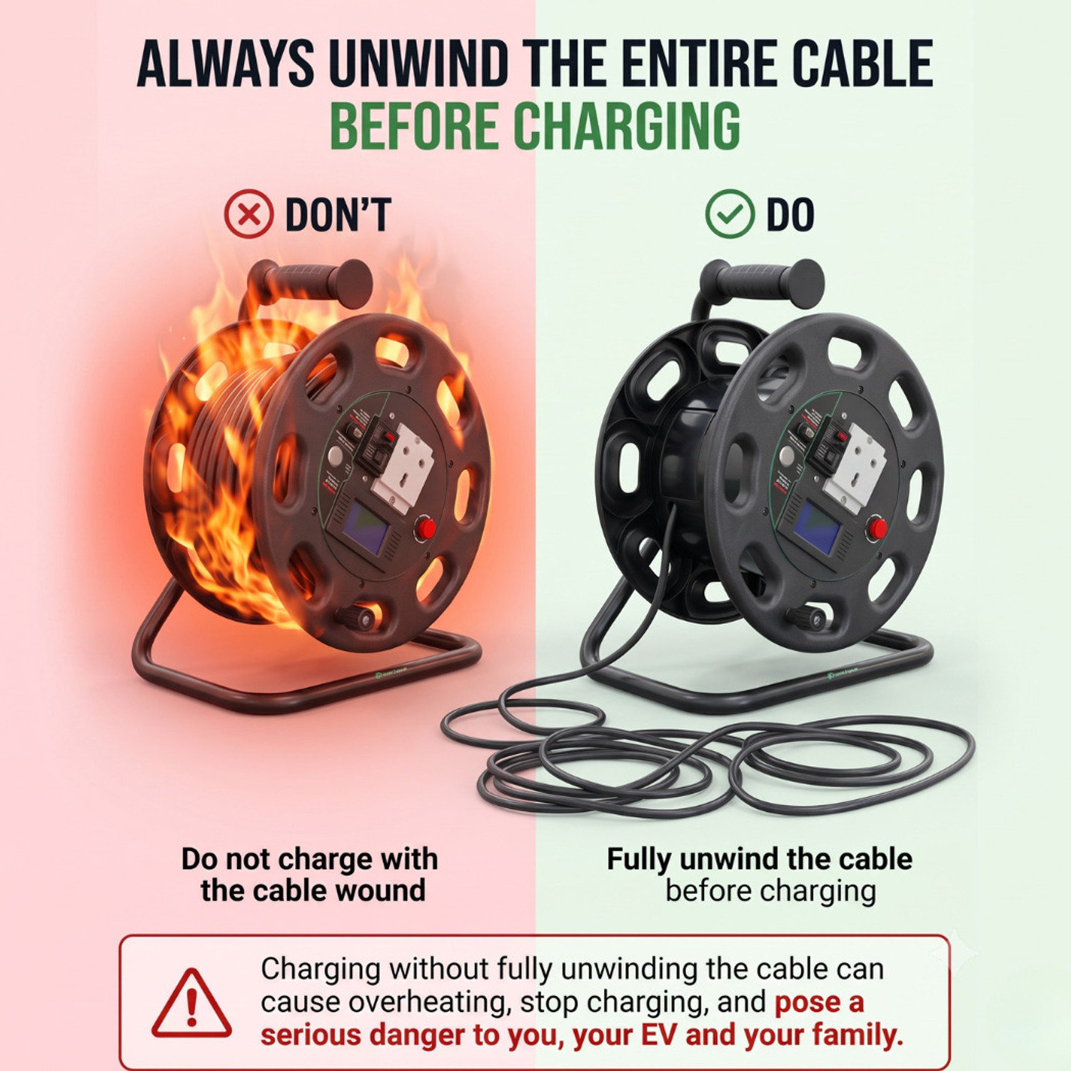 Image of WunderCurrent W3 Ultra EV Charger with 20 Metres of 4 Sq Mm 3-Core Cable. Ultra Black Charger RCBO Protection (Black)