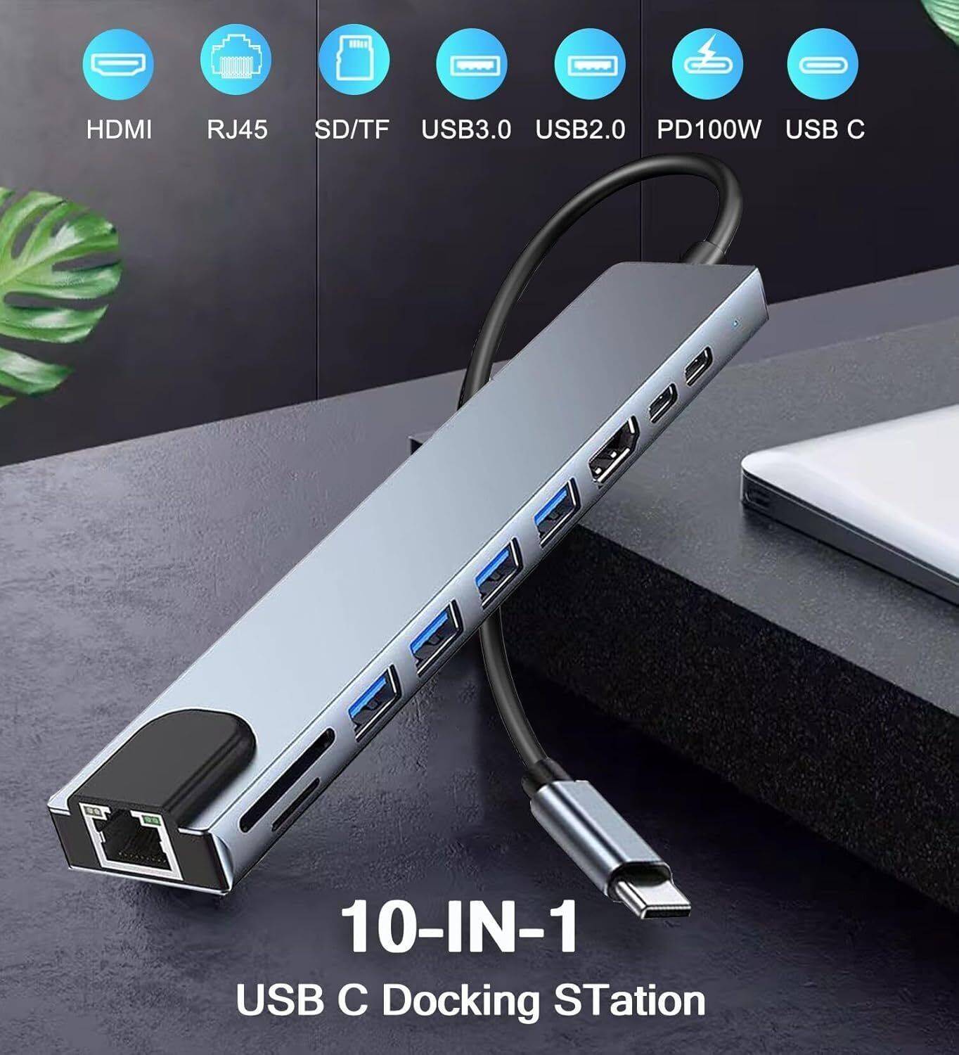 Docking Station USB C 10 In 1 Dual Monitor USB C Hub Adattatore Con Hdmi 4k Pd 100w Usb 30 Gigabit Ethernet Lettore Di Schede Sdtf Microfono Da 35 Mm 432400088
