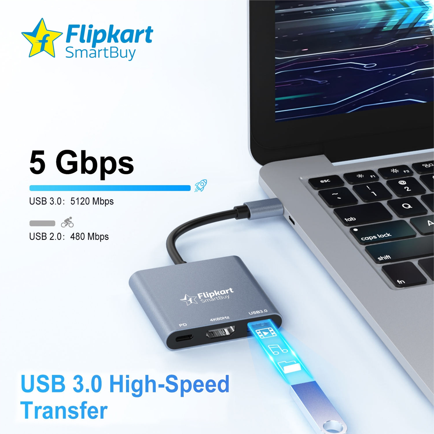 Image of Flipkart SmartBuy 3-in-1 Type-C Hub HDMI 4K PD 100W USB 3.0 Aluminium FKSB-3HUP HDMI ADAPTOR