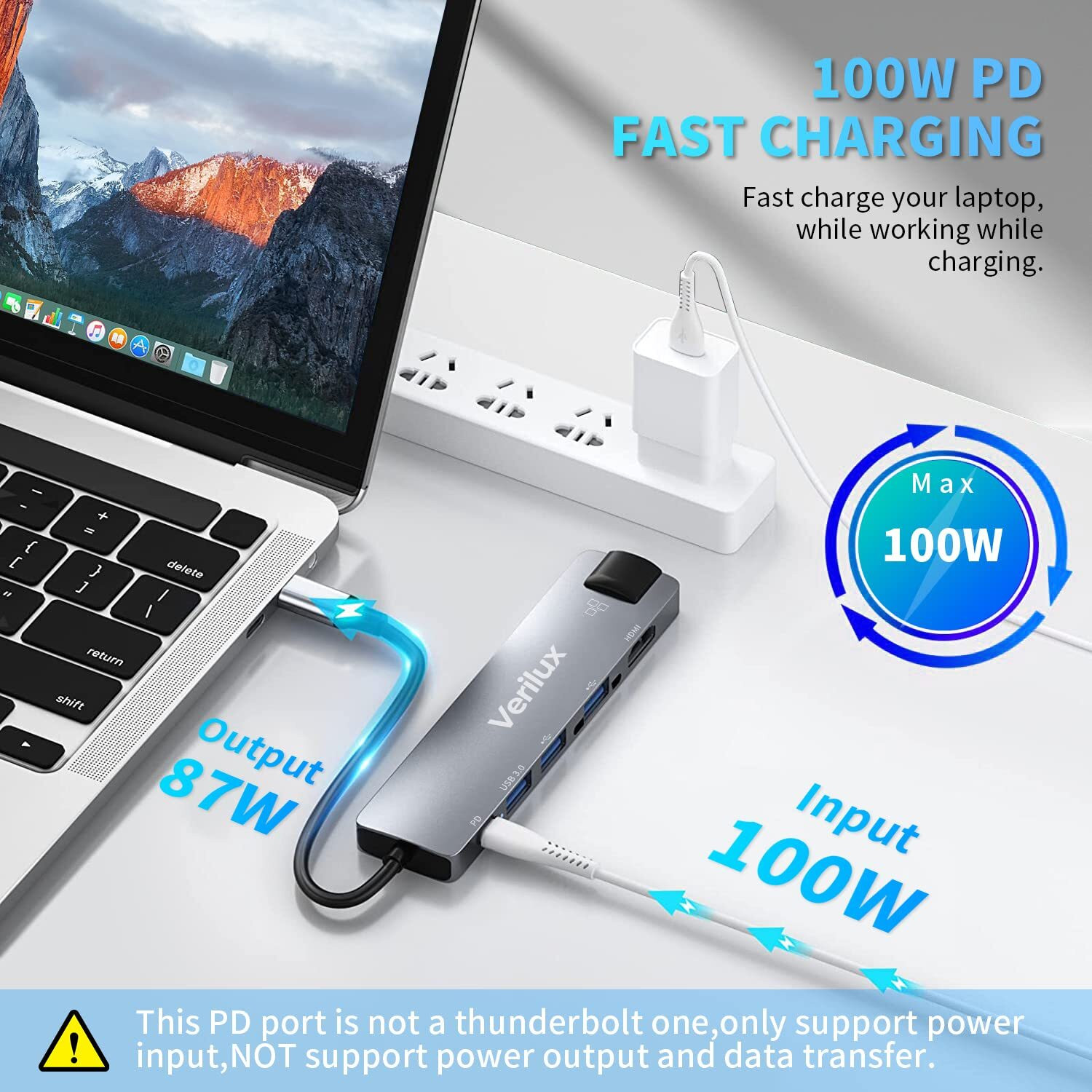 Image of Verilux USB C Hub 6 in 1 Type C Adapter with HDMI Ethernet and PD Charging Port USB C Hub with HDMI and Ethernet USB Hub