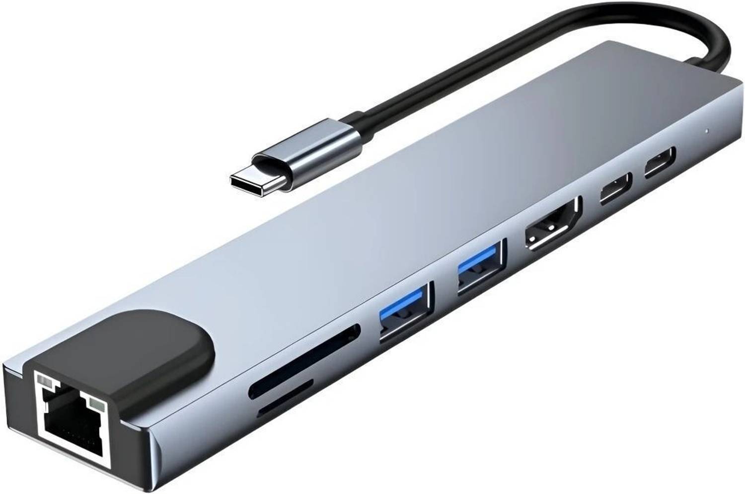 Sancy 8-in-1 USB-C 3.0 Dock: 4K HDMI, 100M RJ45, SD/TF, USB 3.0, 2.0, Type-C Data & PD BYL-2017Q Docking Station - For Laptop, Desktop