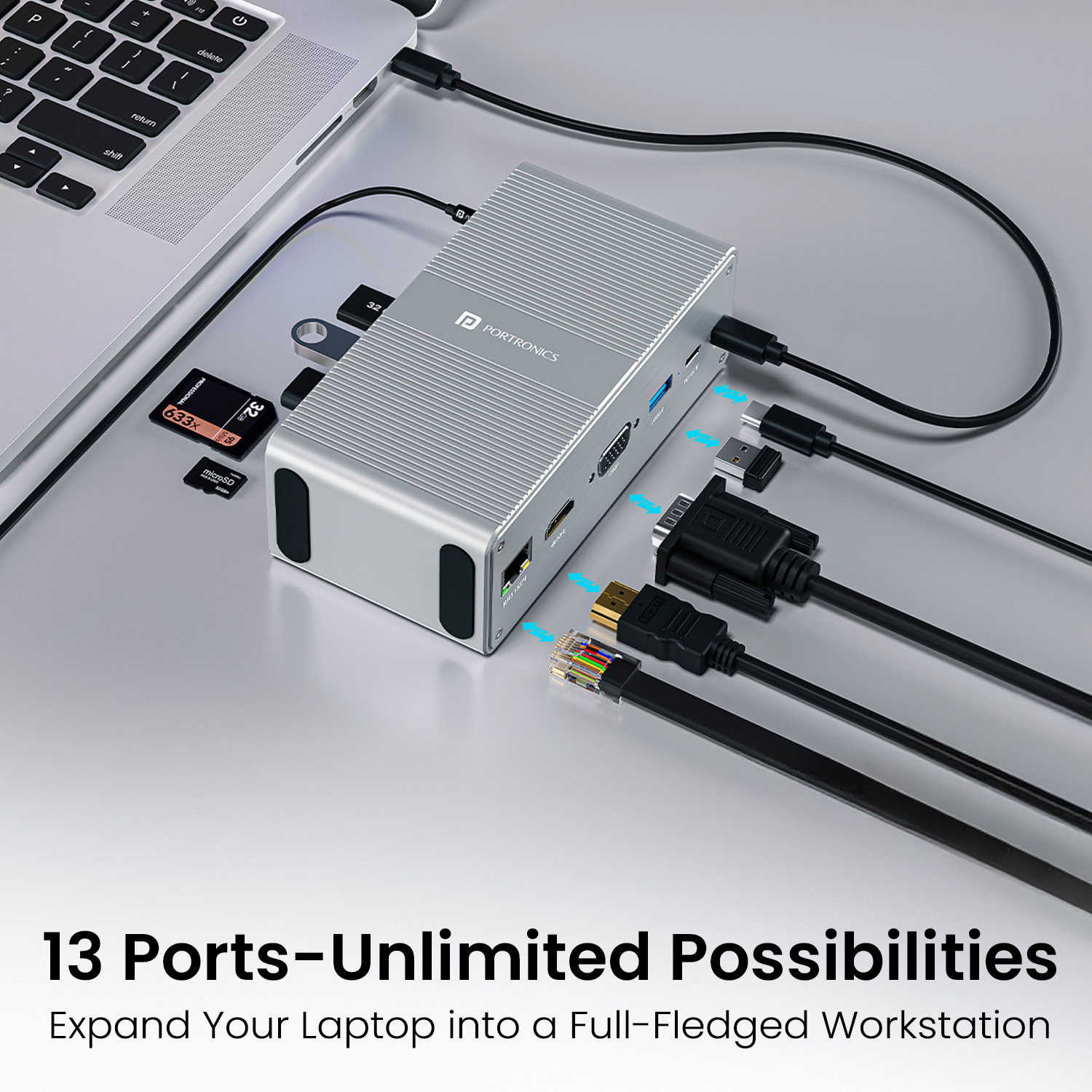 Image of Portronics Mport Vault 13-in-1 USB-C Metal Docking Station for Windows & macOS POR-3248 Docking Station