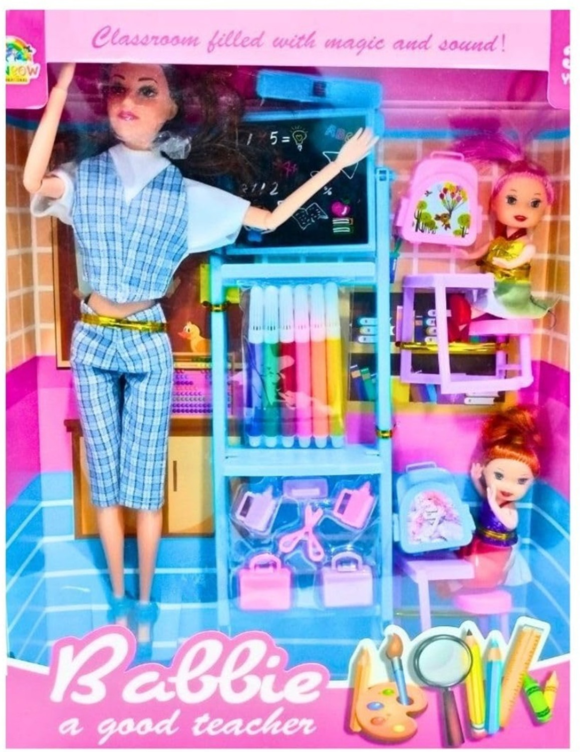 Image of Super Toy Folding Hands Teacher Doll Play Set with 2 Baby Dolls Toy for Kids Girls