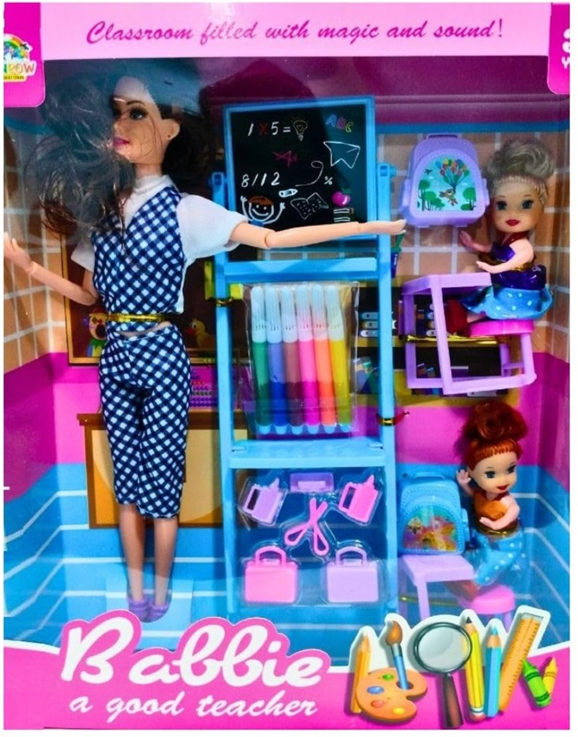 Image of Super Toy Folding Hands Teacher Doll Play Set with 2 Baby Dolls Toy for Kids Girls