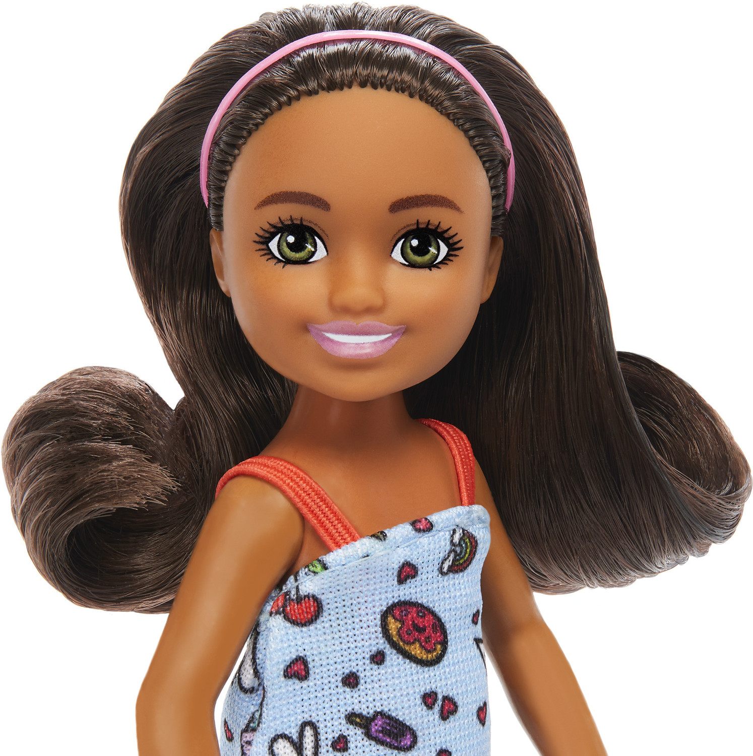 Image of BARBIE Chelsea Doll Small Doll Wearing Removable Blue Dress with Brown Hair &Green Eyes