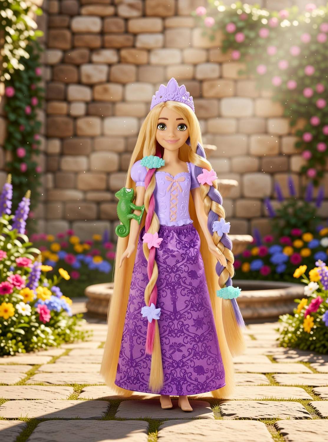 strapless open back dress Disney Princess Rapunzel Fashion Doll HLW03 Posable Dress Sparkly Tiar main image 1