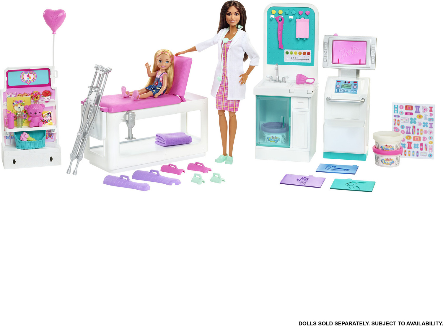 Image of BARBIE Fast Cast Clinic Playset with Brunette Doctor Doll, 30+ Play Pieces