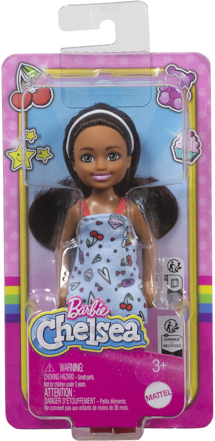 Image of BARBIE Chelsea Doll Small Doll Wearing Removable Blue Dress with Brown Hair &Green Eyes
