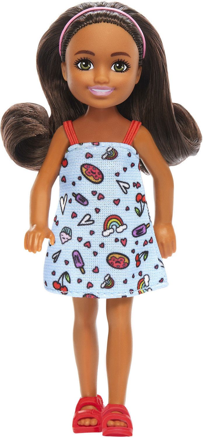Image of BARBIE Chelsea Doll Small Doll Wearing Removable Blue Dress with Brown Hair &Green Eyes
