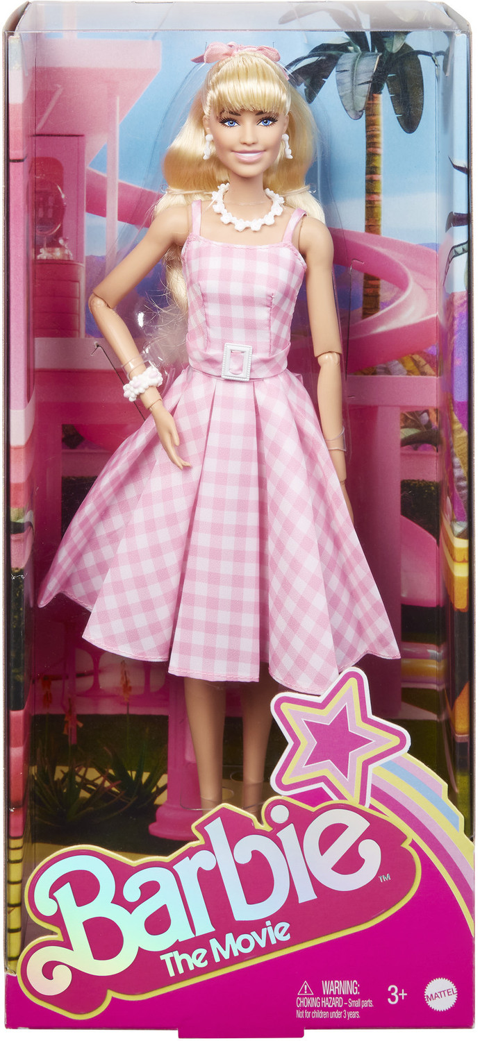 Image of BARBIE The Movie Doll Wearing Pink and White Gingham Dress with Daisy Chain Necklace (Multicolor)