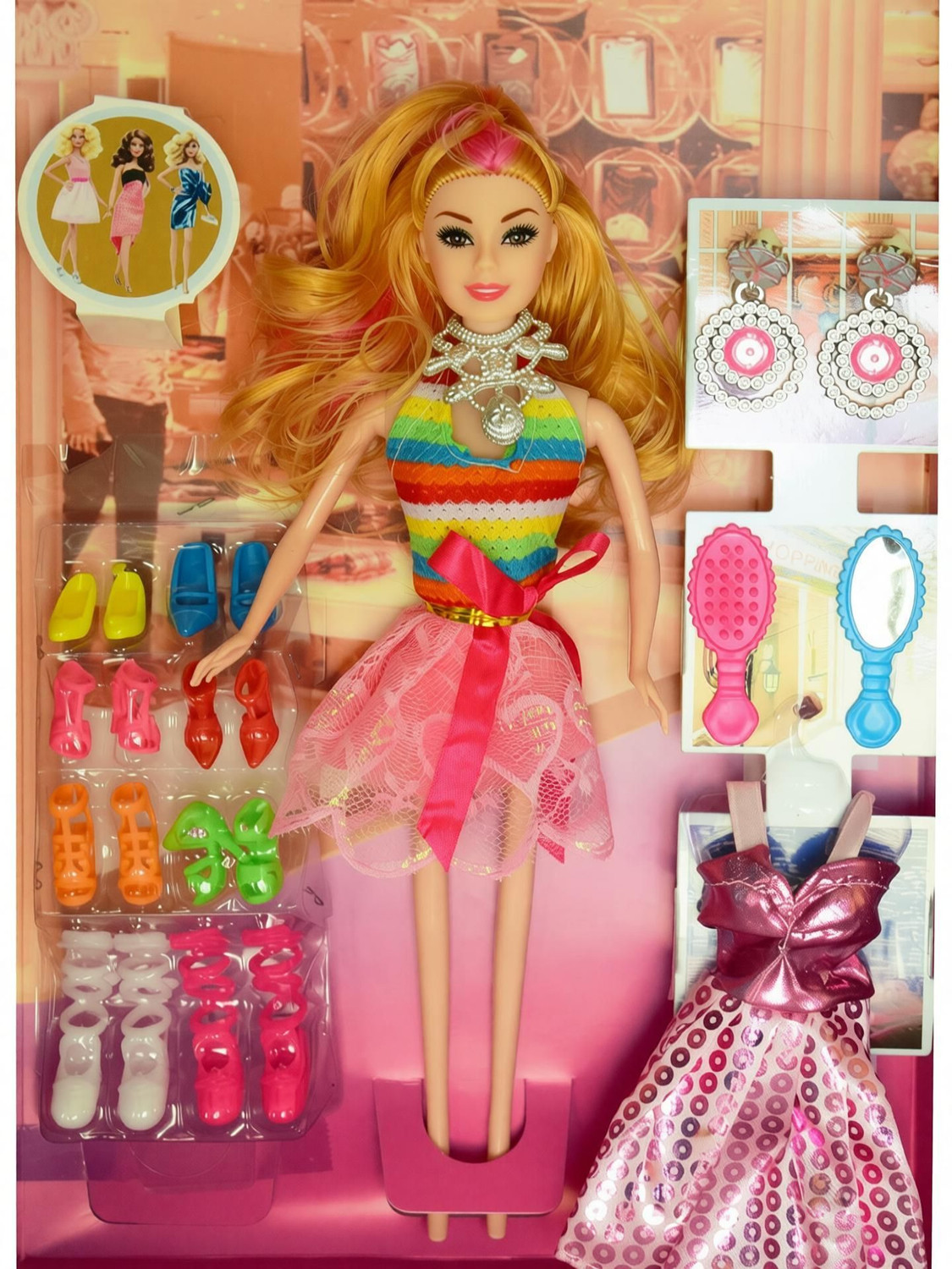 Image of RUDRANSH Sweet Happy Girl With Doll Dresses Set For Kids (Multicolor) (Multicolor)