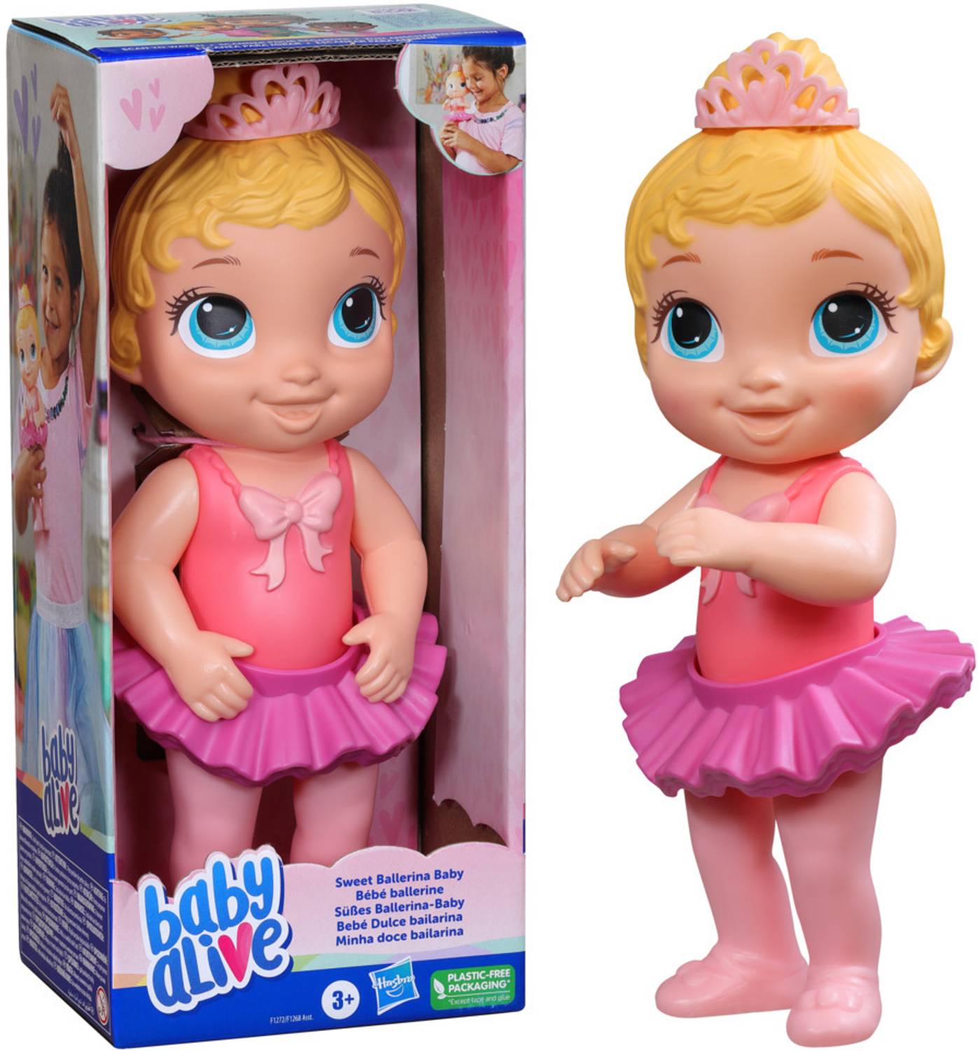 Baby Alive Sweet Ballerina Baby Doll, Pink, 10.5-Inch Ballet Doll with Tutu Skirt and Tiara, Blonde Hair Toy for Kids Ages 3 Years and Up
