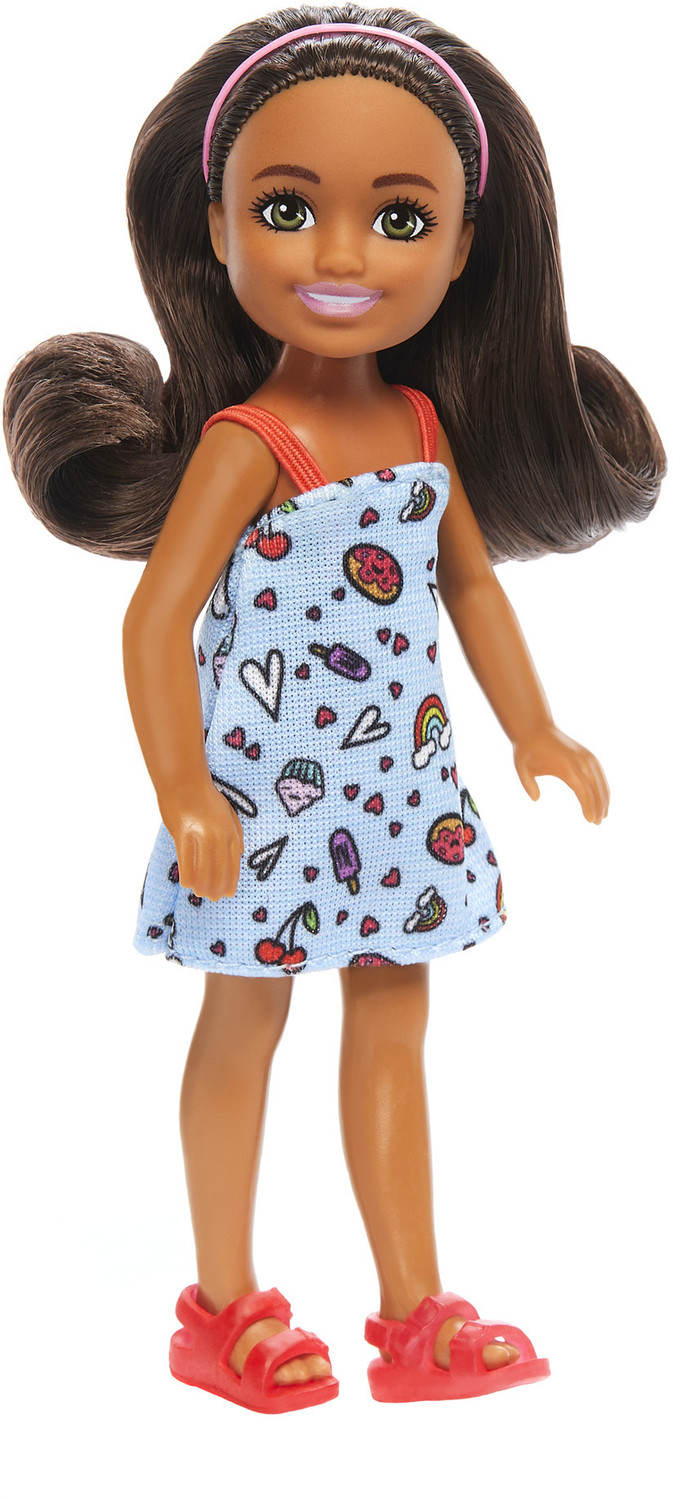 Image of BARBIE Chelsea Doll Small Doll Wearing Removable Blue Dress with Brown Hair &Green Eyes