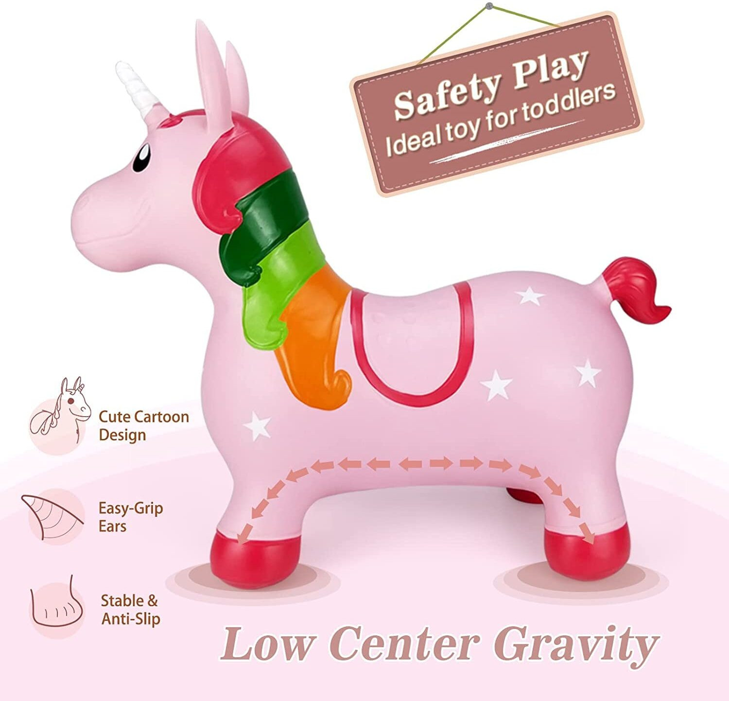 Image of Dwiza Enterprise Jumping & Riding Unicorn Bouncing Hopper Animal Toy for Kids Hoppers & Bouncer Inflatable Inflatable Toy Pump